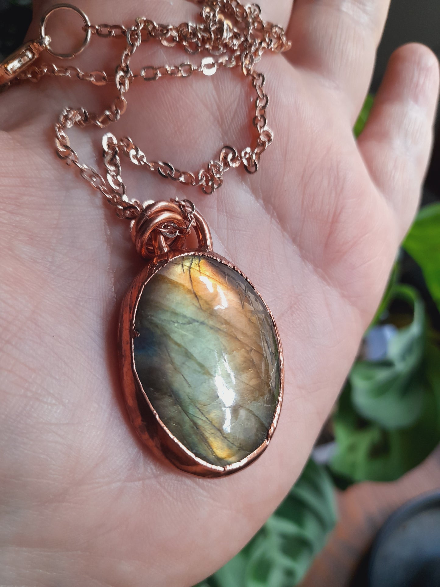 Golden Flash Labradorite Pendant on Leather Cord