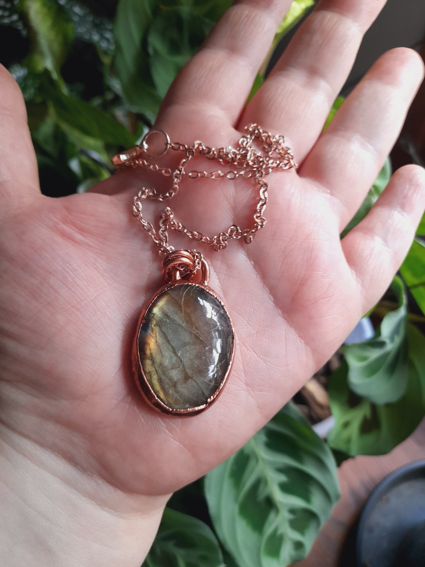 Golden Flash Labradorite Pendant on Leather Cord