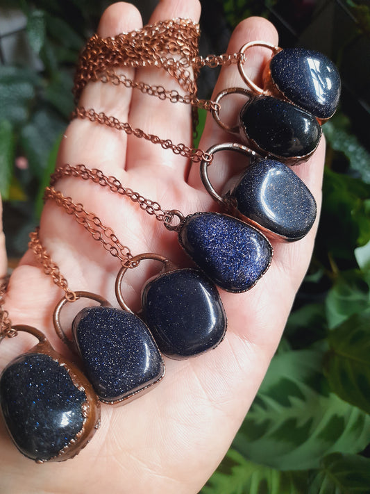 Handmade Blue Goldstone Polished Tumble Stone Necklace