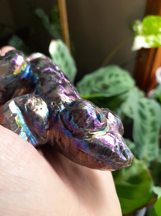 Aura Coated Brecciated Quartz Chalcedony Frog - 263g