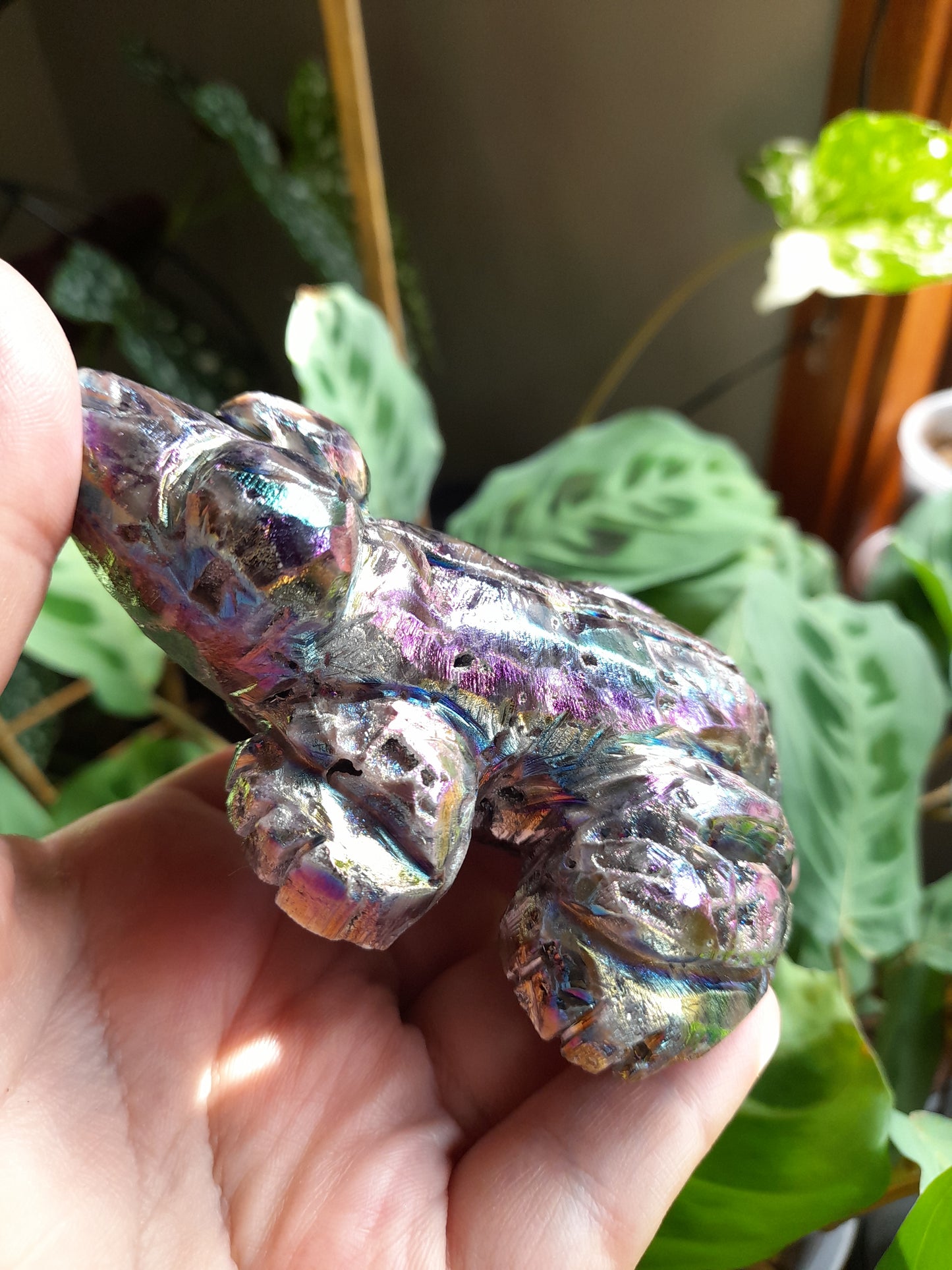 Aura Coated Brecciated Quartz Chalcedony Frog - 263g