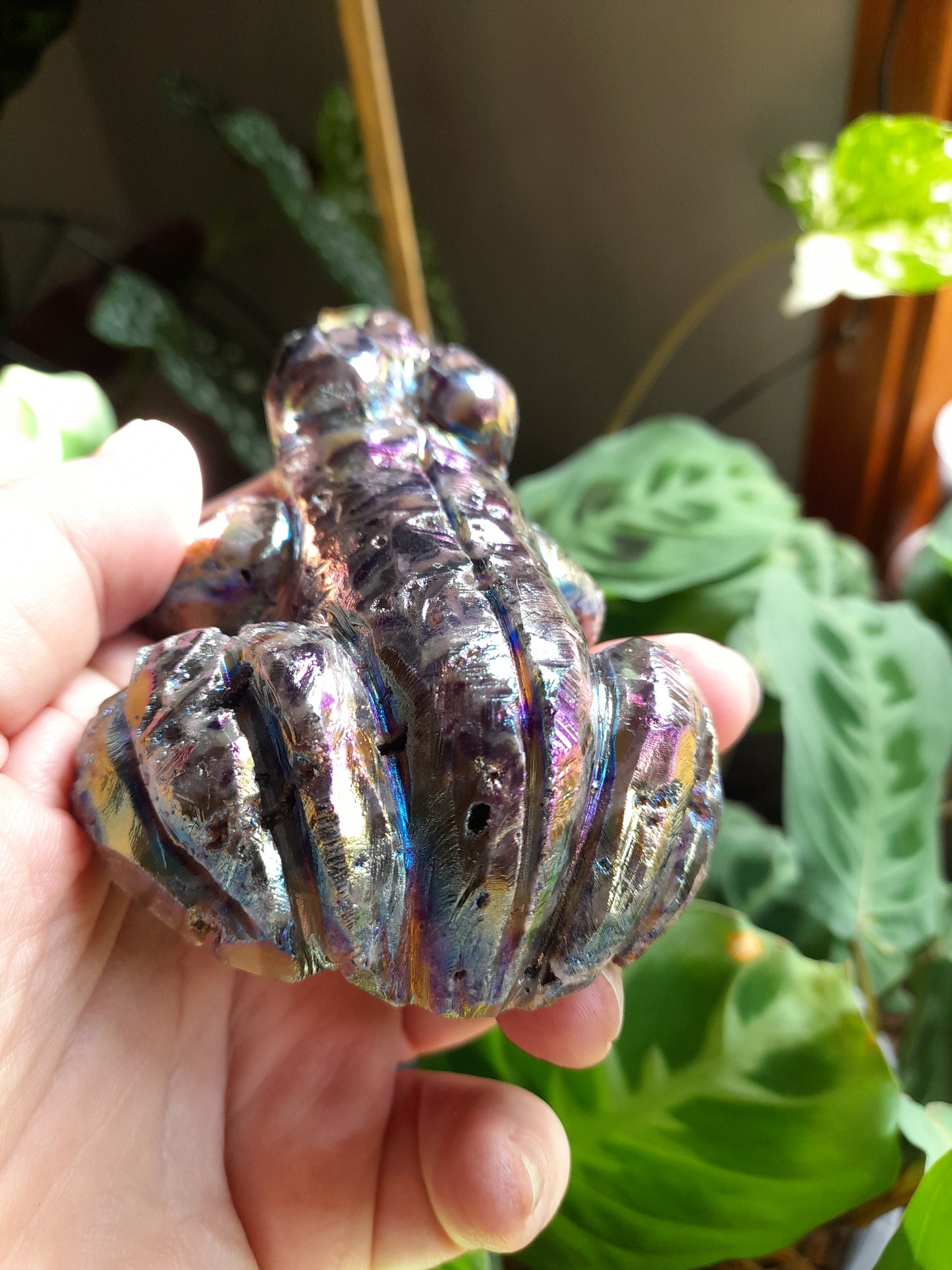 Aura Coated Brecciated Quartz Chalcedony Frog - 263g