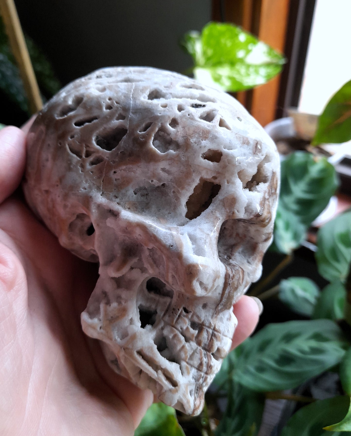 Brecciated Druzy Quartz Chalcedony Skull - 632g