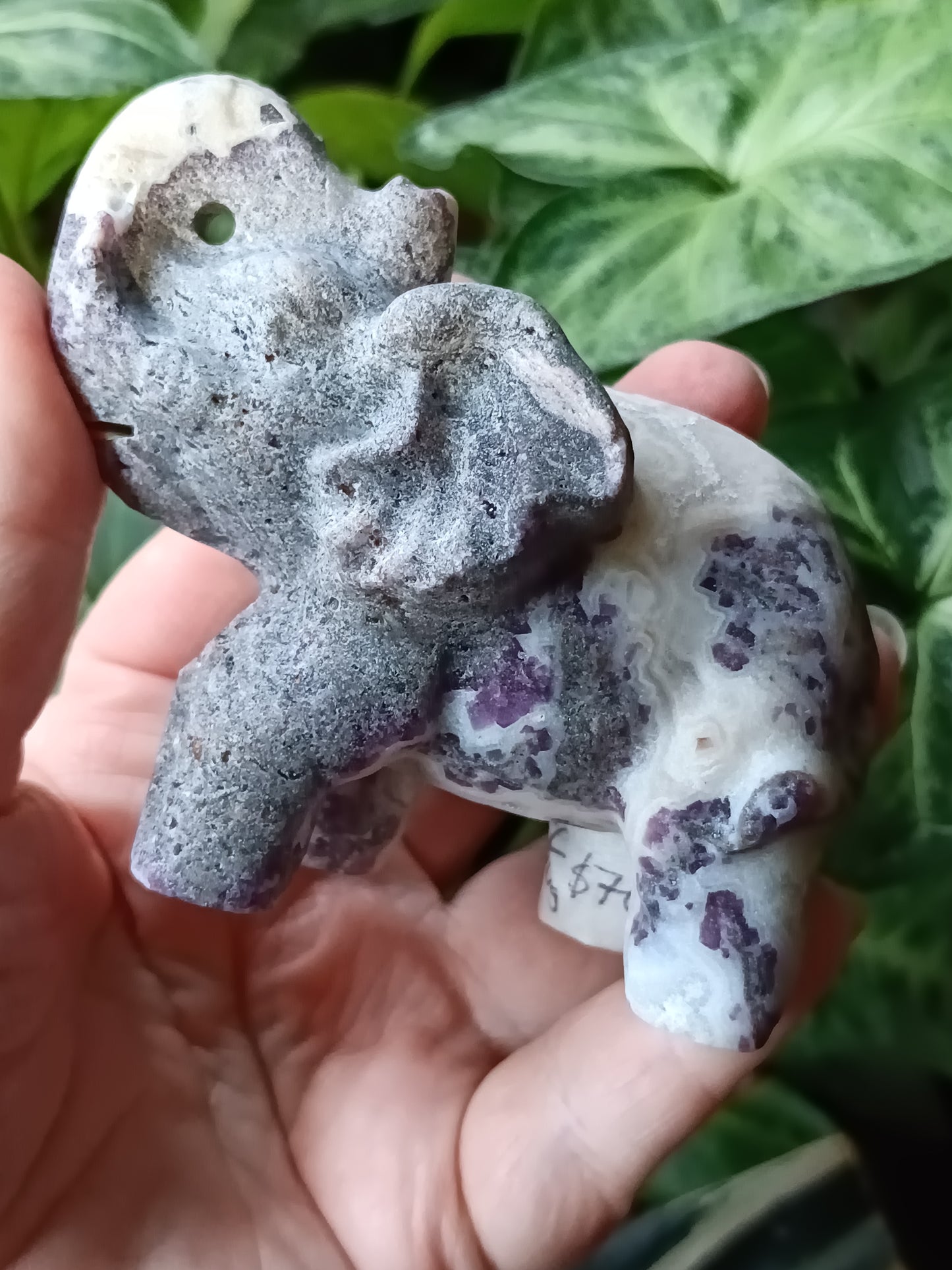 Fluorite with Quartz Matrix Elephant Carving