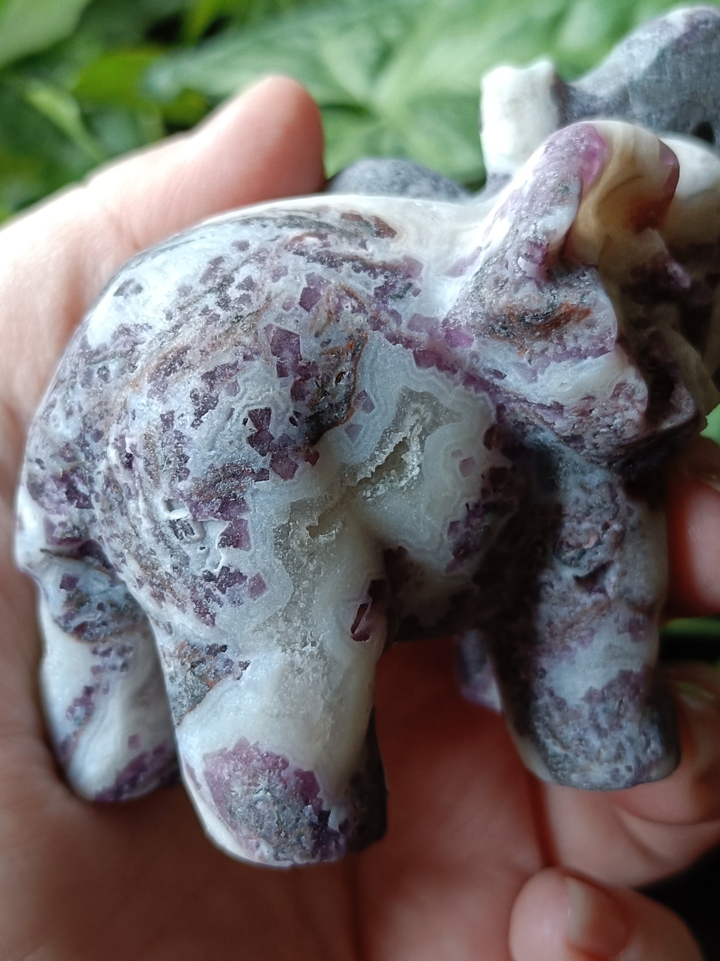 Fluorite with Quartz Matrix Elephant Carving