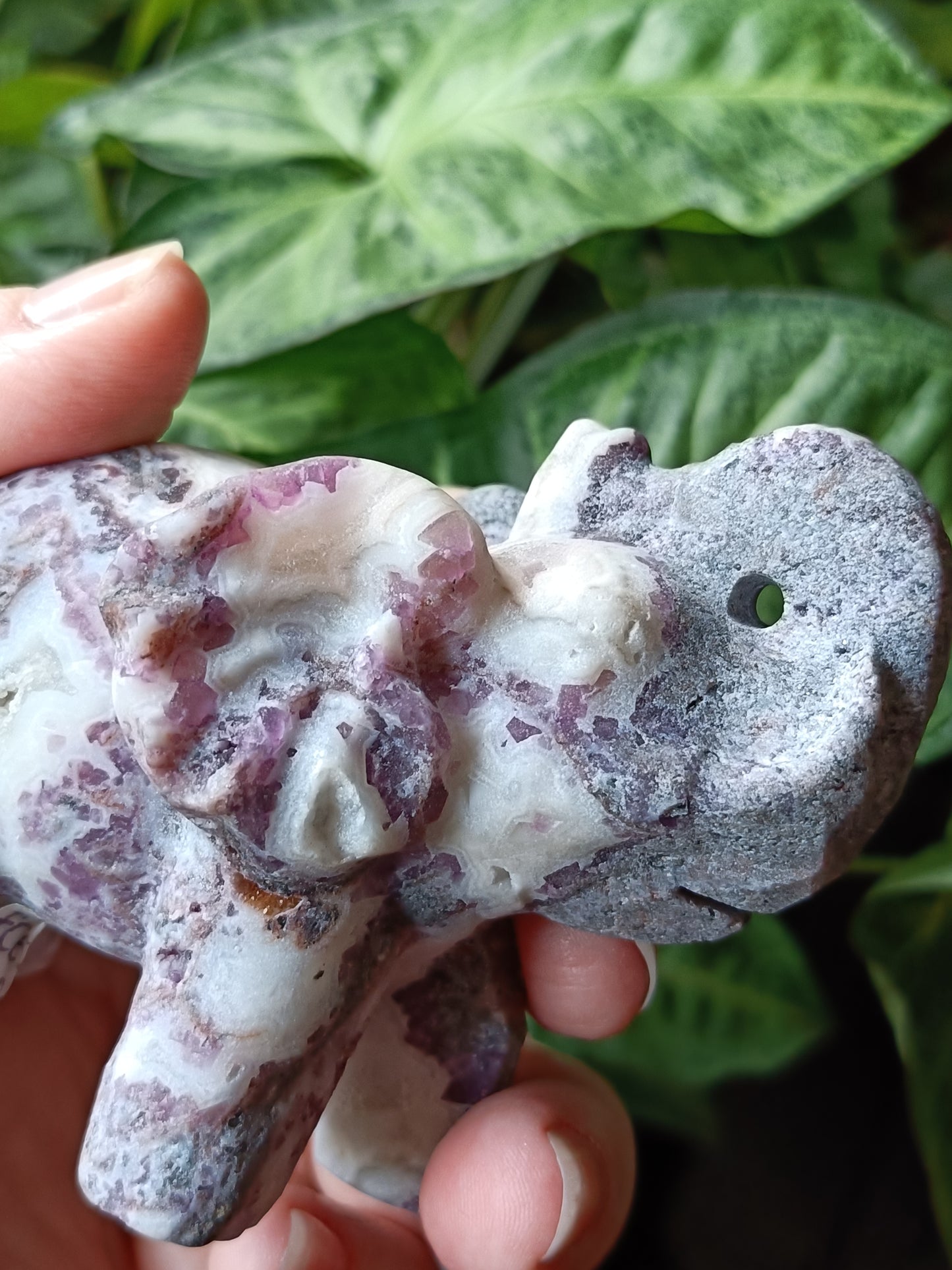 Fluorite with Quartz Matrix Elephant Carving