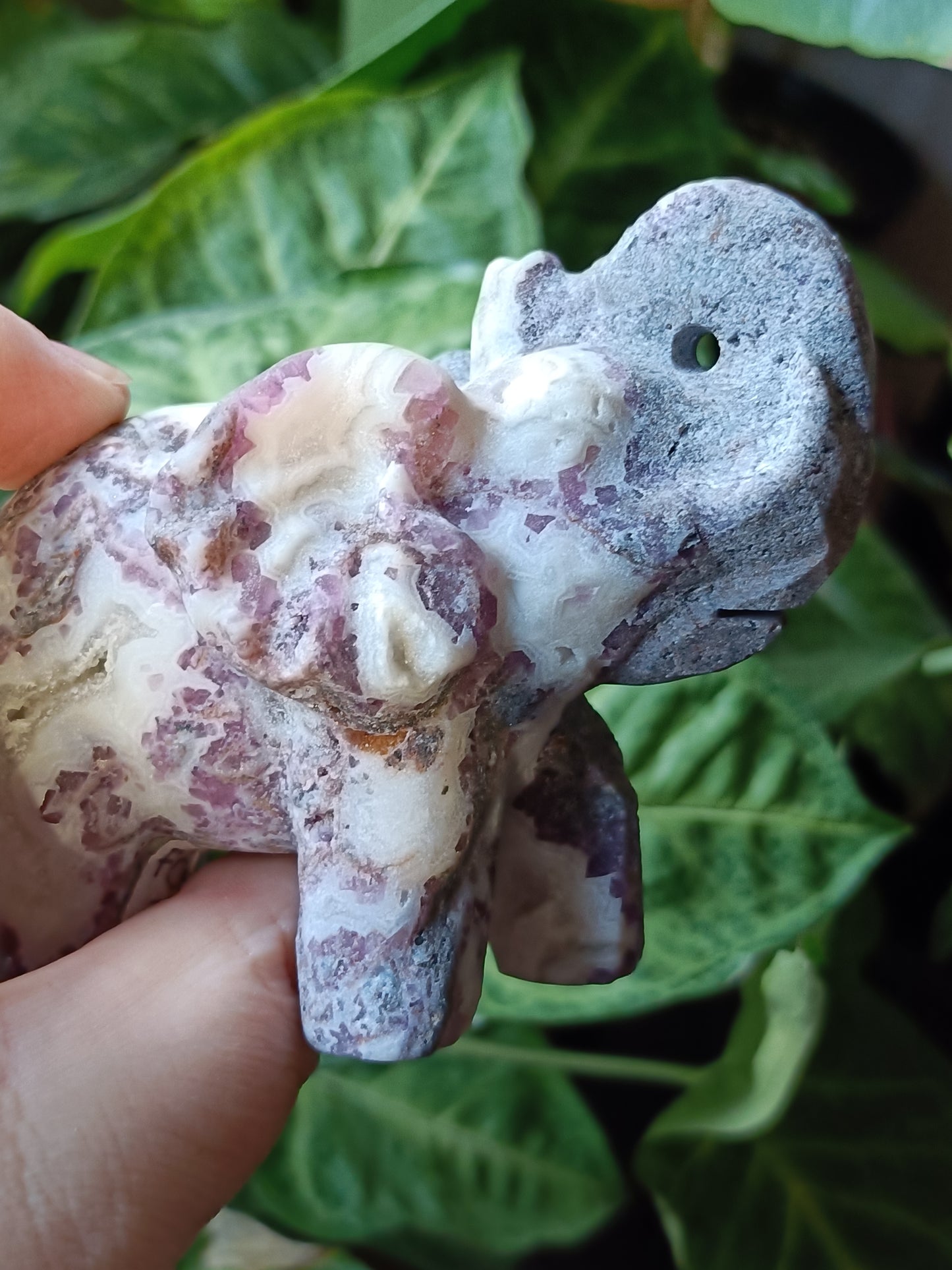 Fluorite with Quartz Matrix Elephant Carving