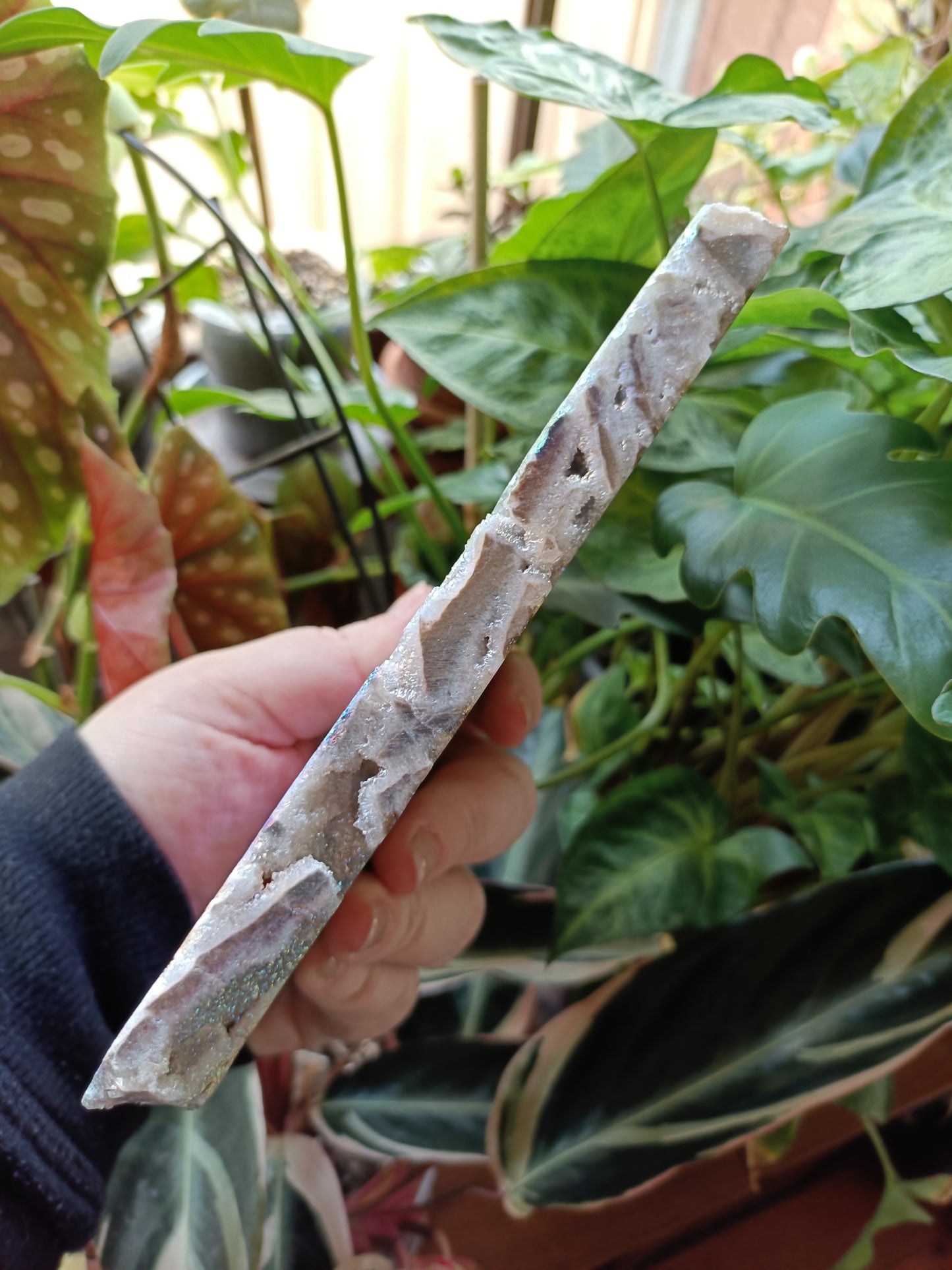 Aura Coated Brecciated Quartz Chalcedony Slab + Stand - 594g