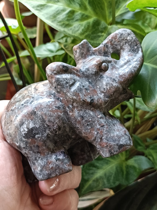 Sodalite & Syenite 'Emberlite/Yooperlite' Elephant Carving - 520g