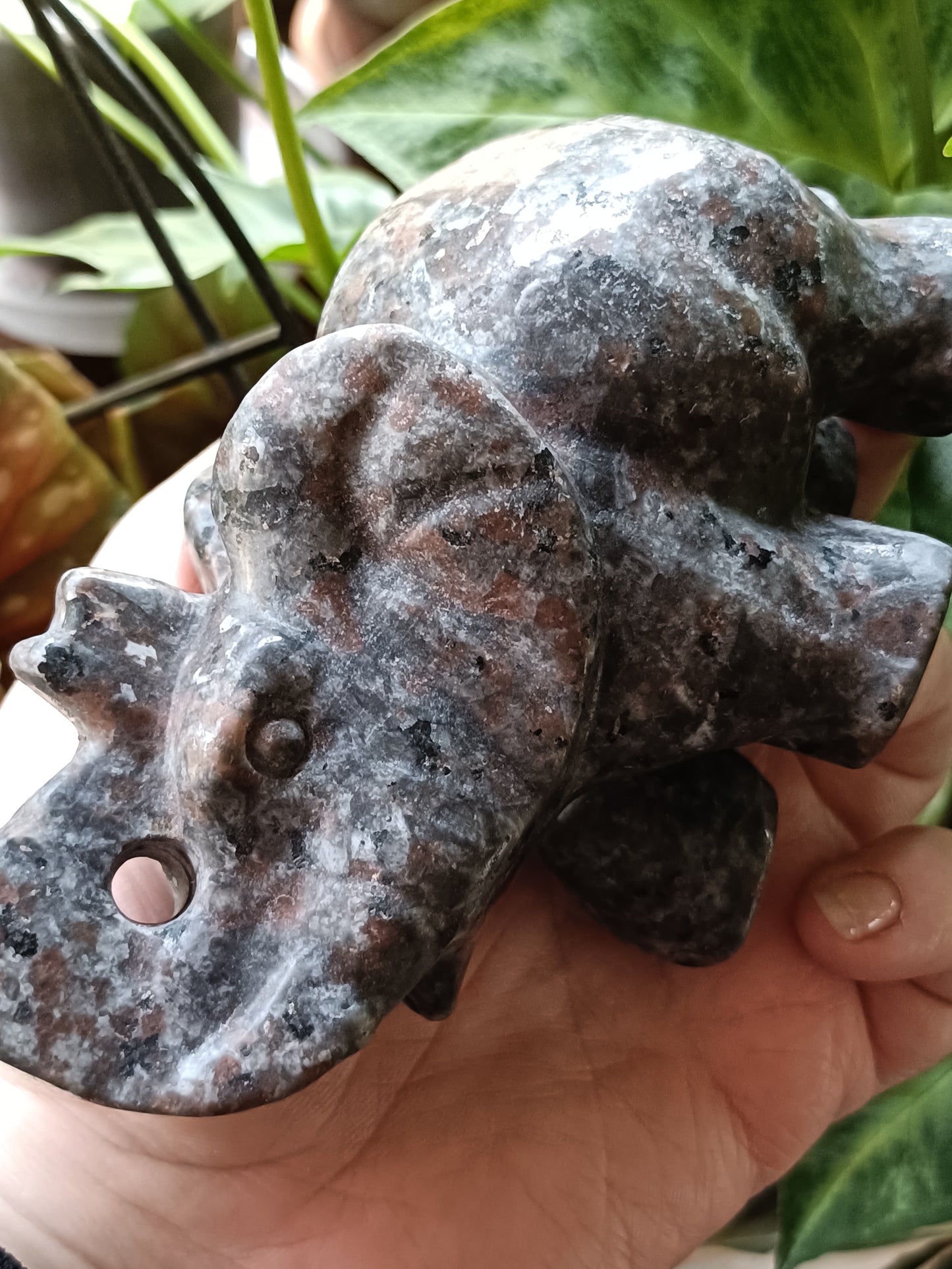 Sodalite & Syenite 'Emberlite/Yooperlite' Elephant Carving - 520g