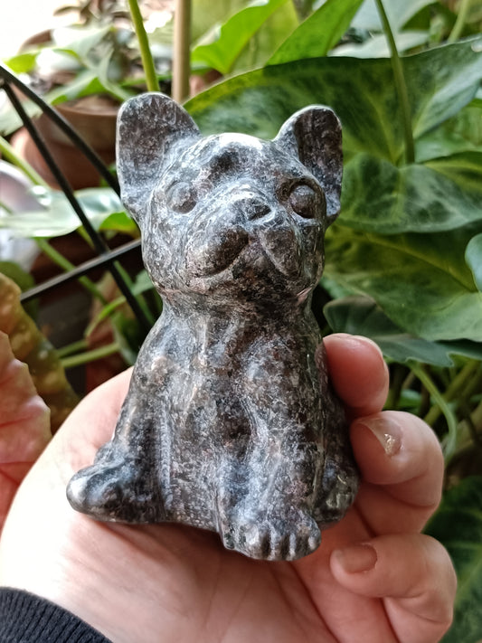 Sodalite & Syenite 'Emberlite/Yooperlite' French Bulldog Carving - 360g