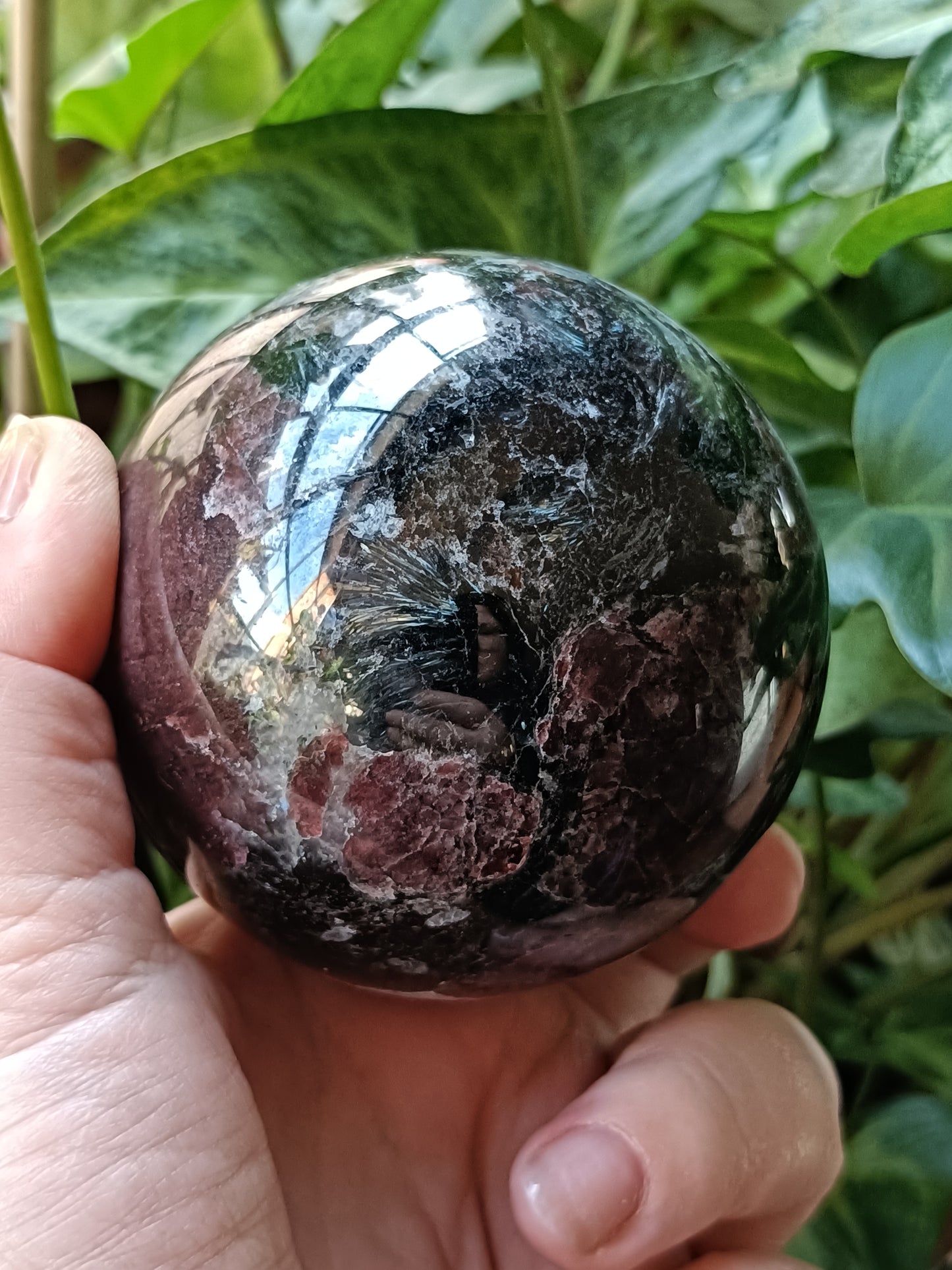 Garnet and Arfvedsonite Sphere - 781g