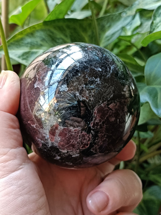 Garnet and Arfvedsonite Sphere - 781g