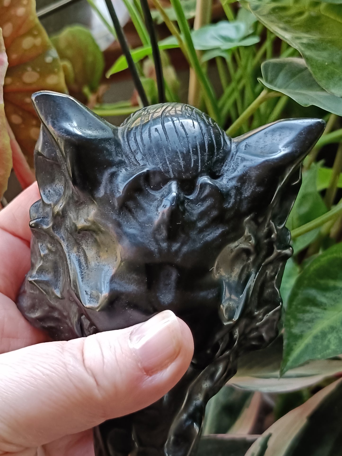 Black Obsidian Wolf Head Carving - 431g