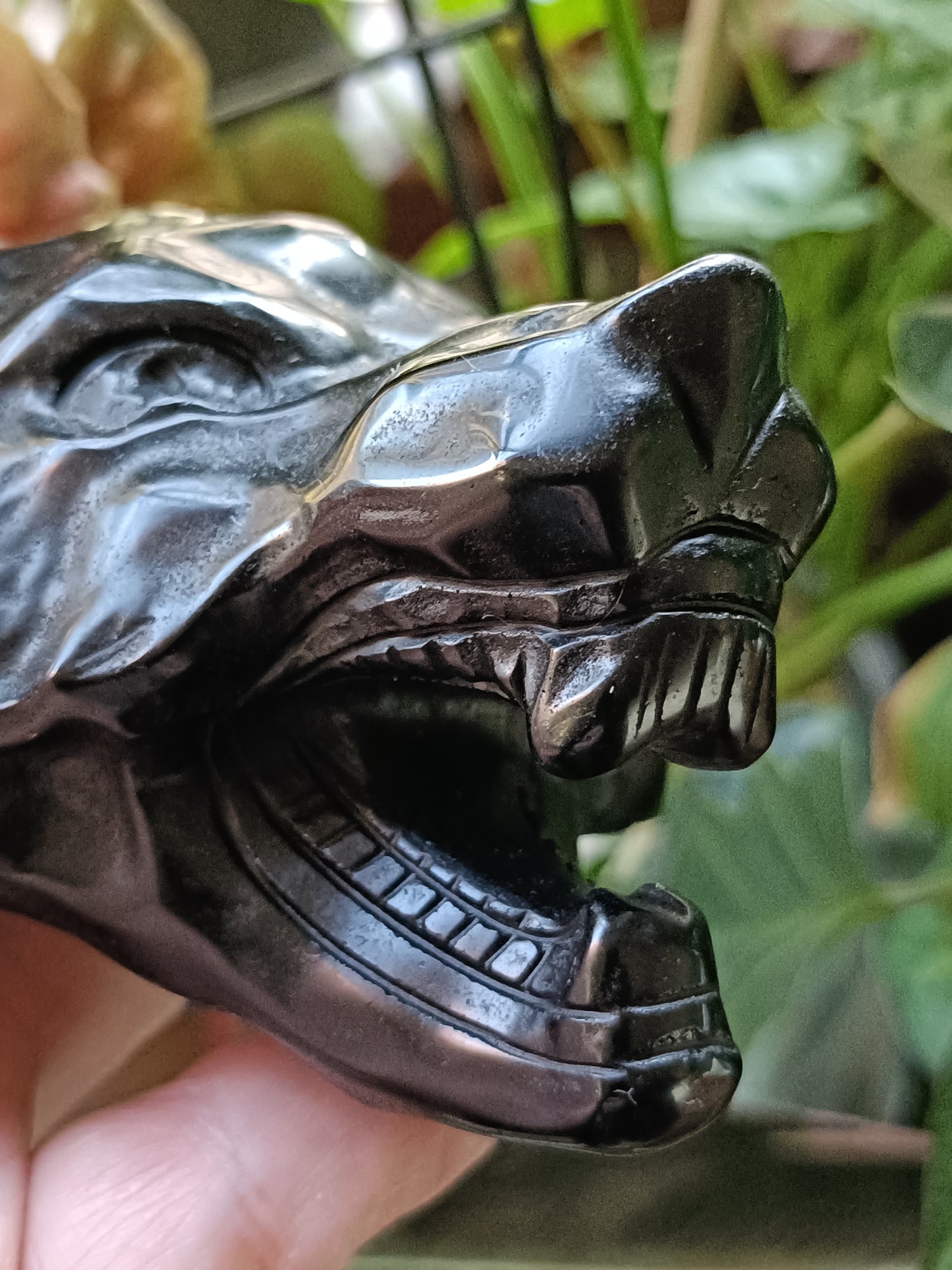 Black Obsidian Wolf Head Carving - 431g