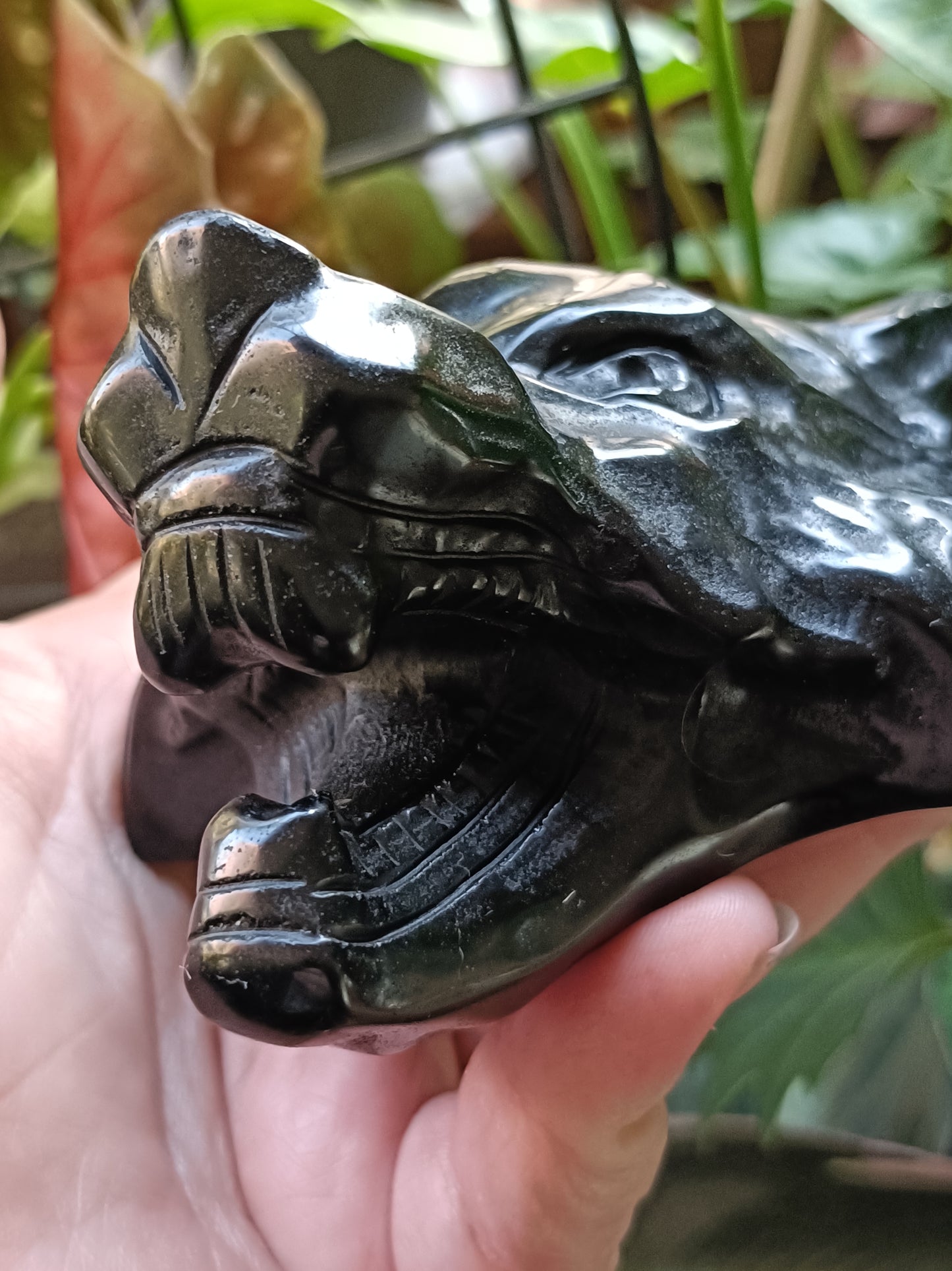 Black Obsidian Wolf Head Carving - 431g