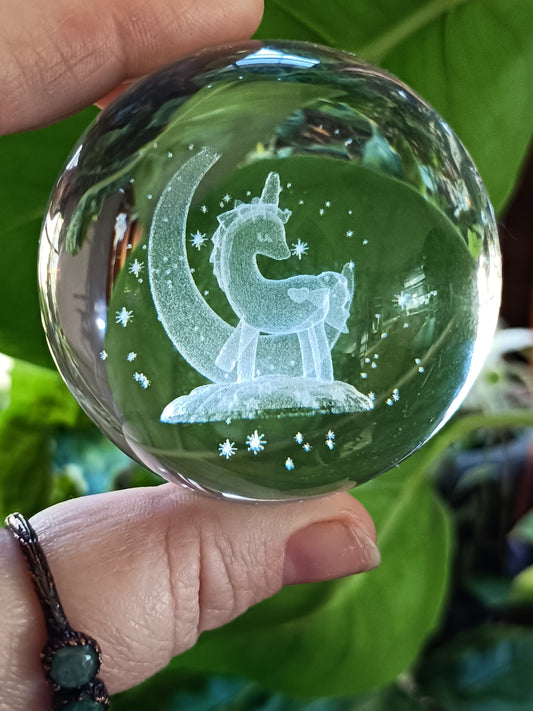 Glass Sphere - Unicorn and Moon