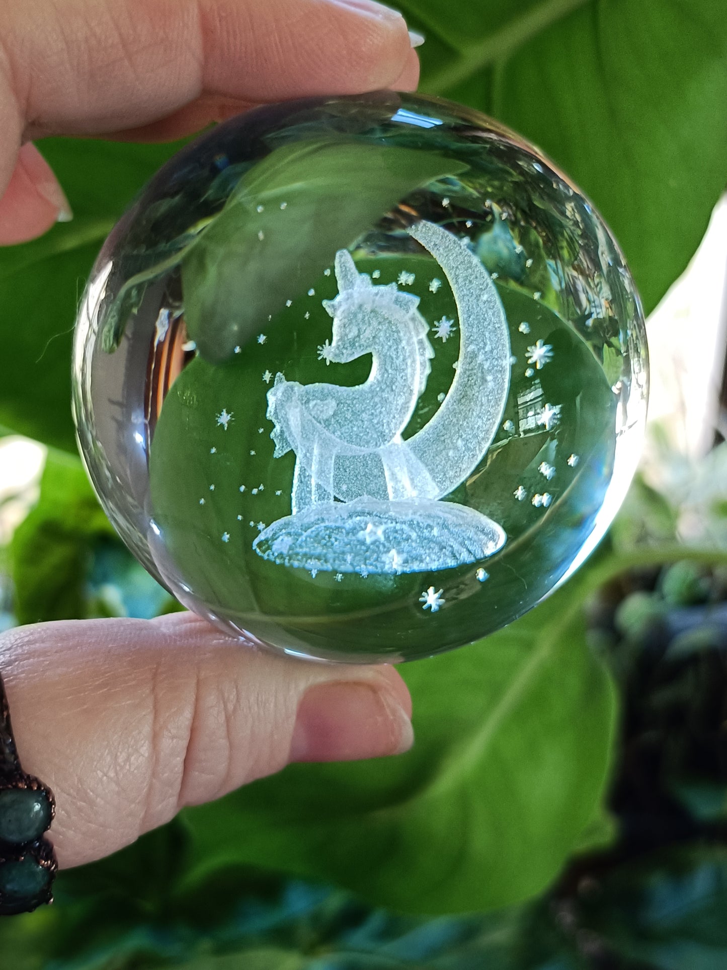 Glass Sphere - Unicorn and Moon