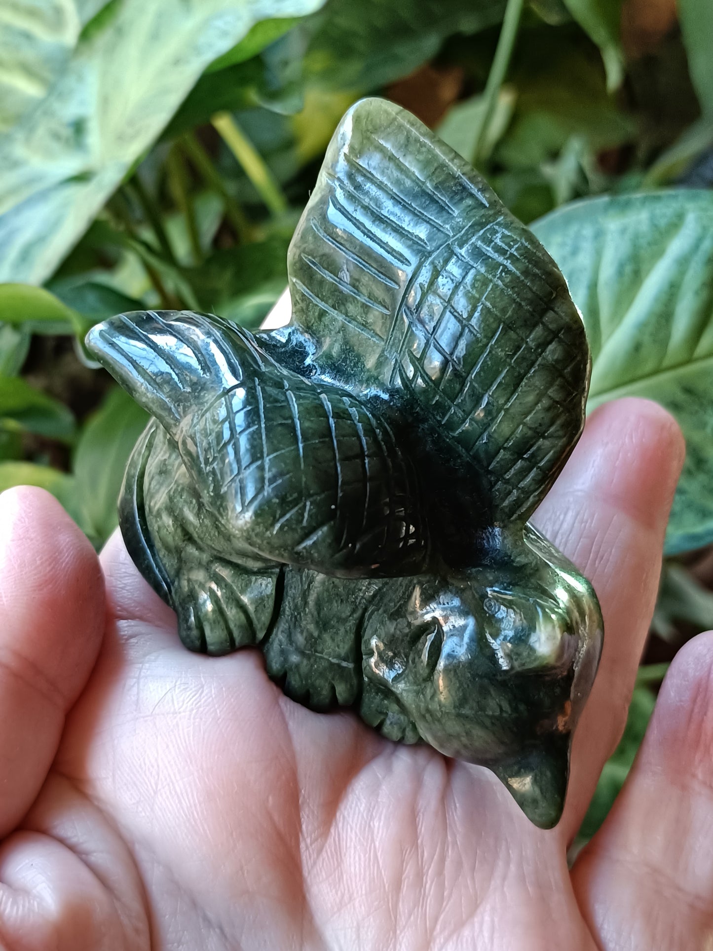 Green ' Serpentine' Jade Sleeping Angel Cat - 150-180g
