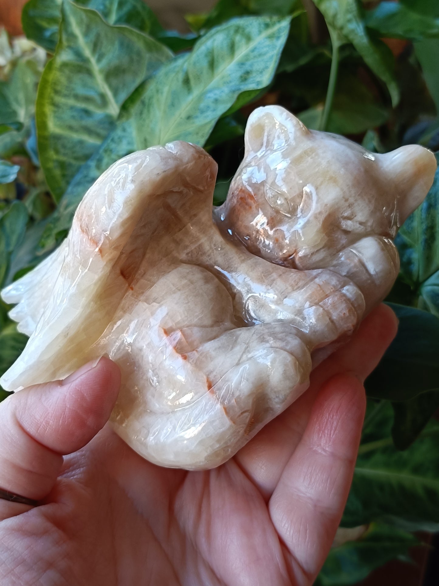 Orange Banded Calcite Sleeping Angel Cat - 830g