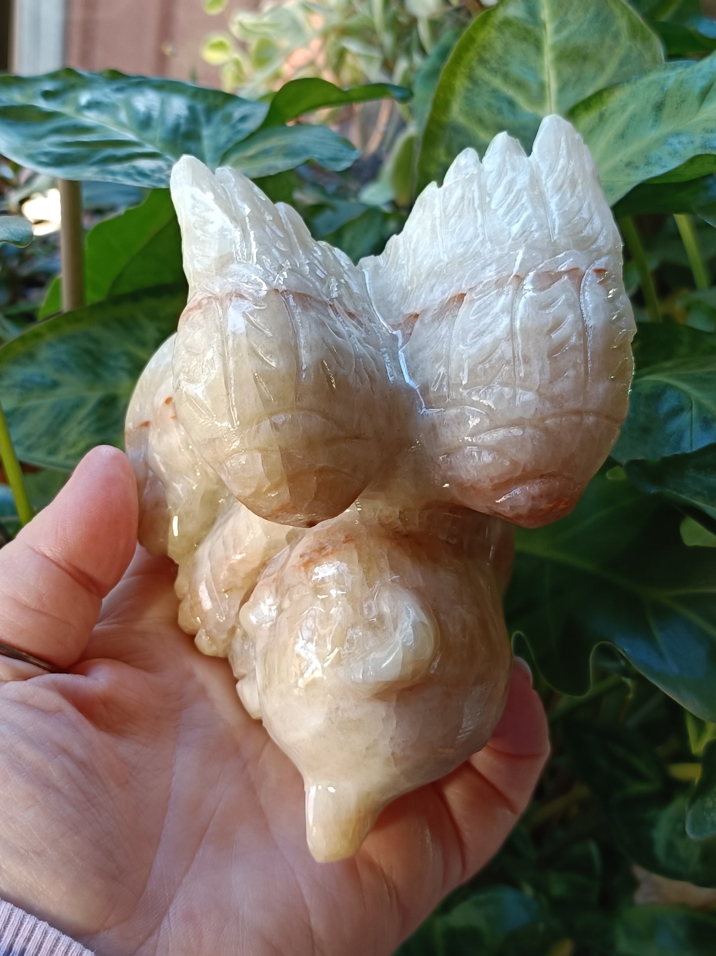Orange Banded Calcite Sleeping Angel Cat - 830g