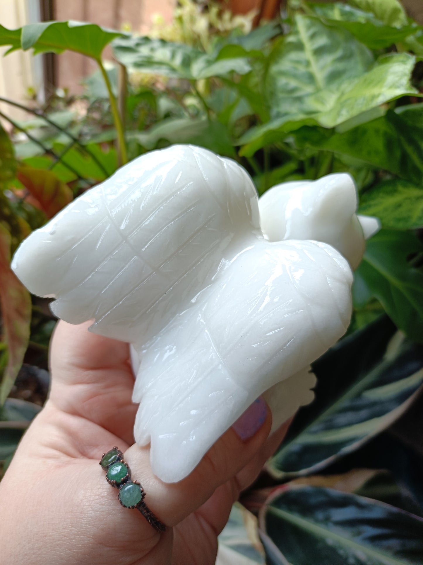 Marble 'White' Jade Sleeping Angel Cat - 806g