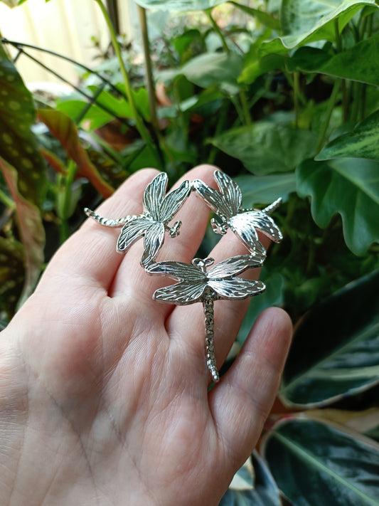 Silver Tone Three Dragonfly Sphere Stand