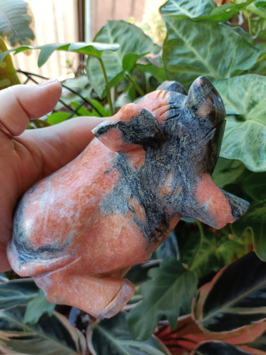 Orange Calcite & Zoisite Pair of Pigs 'Sunstone Jade' - 2375g