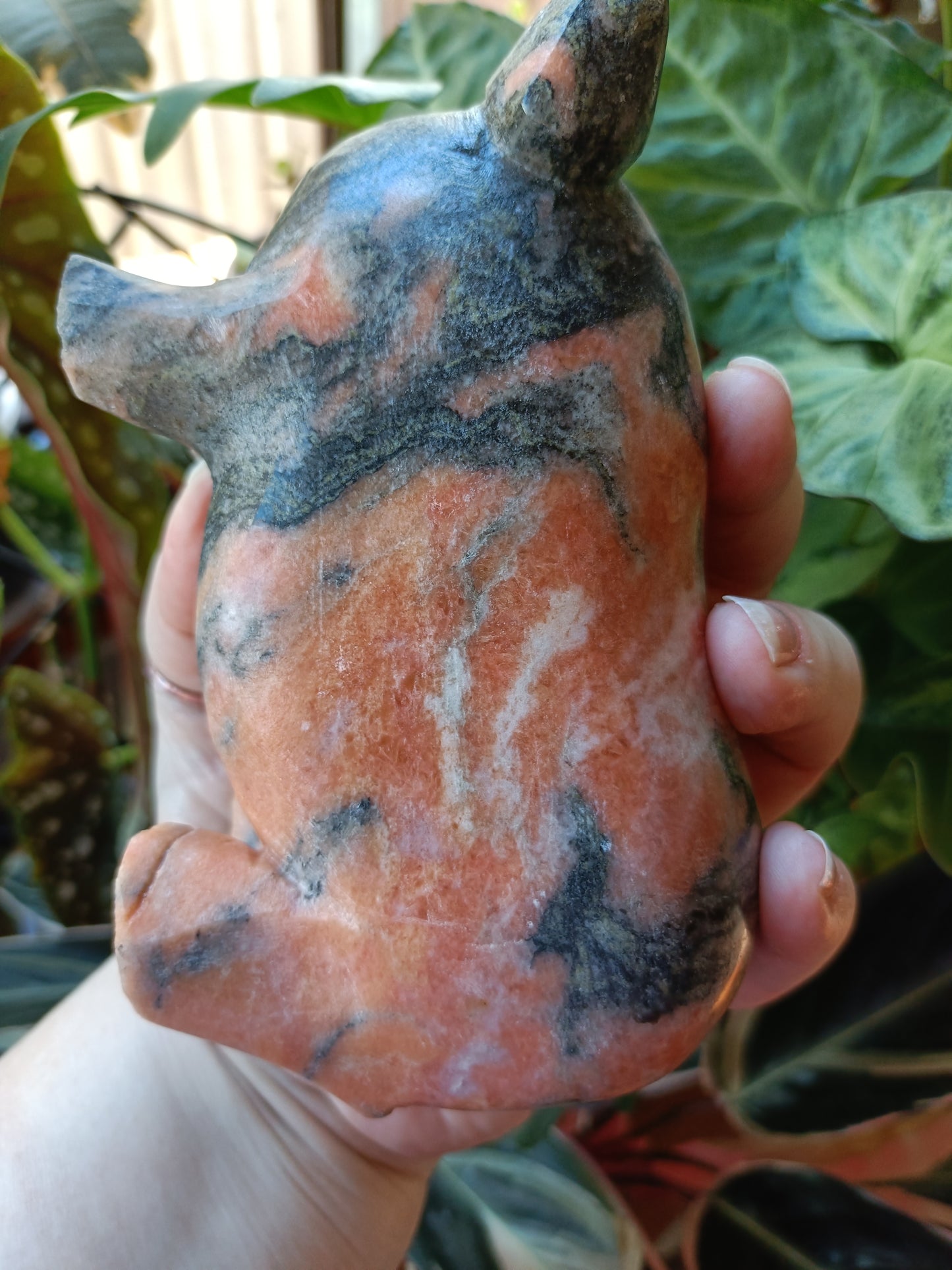 Orange Calcite & Zoisite Pair of Pigs 'Sunstone Jade' - 2375g