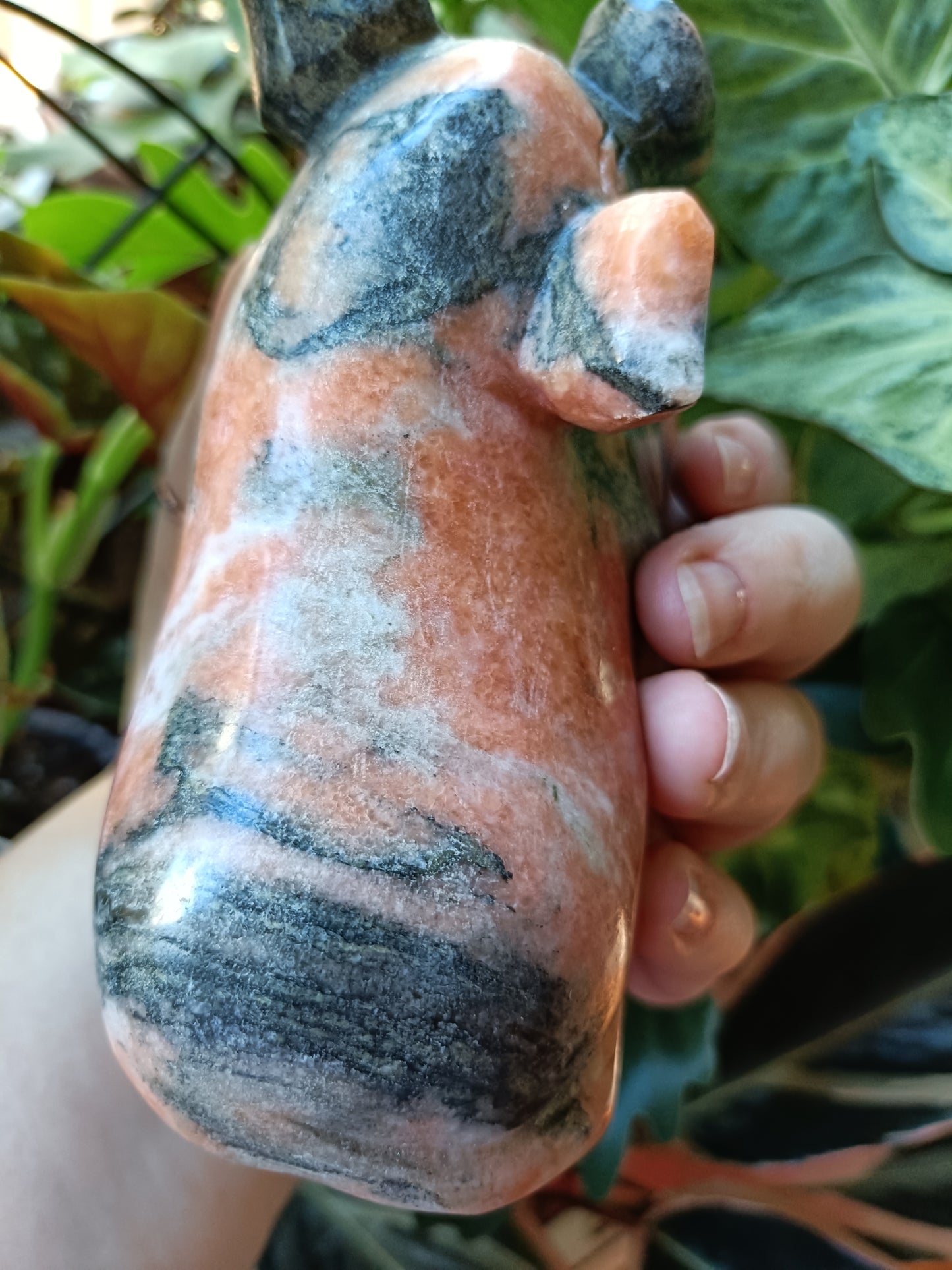 Orange Calcite & Zoisite Pair of Pigs 'Sunstone Jade' - 2375g