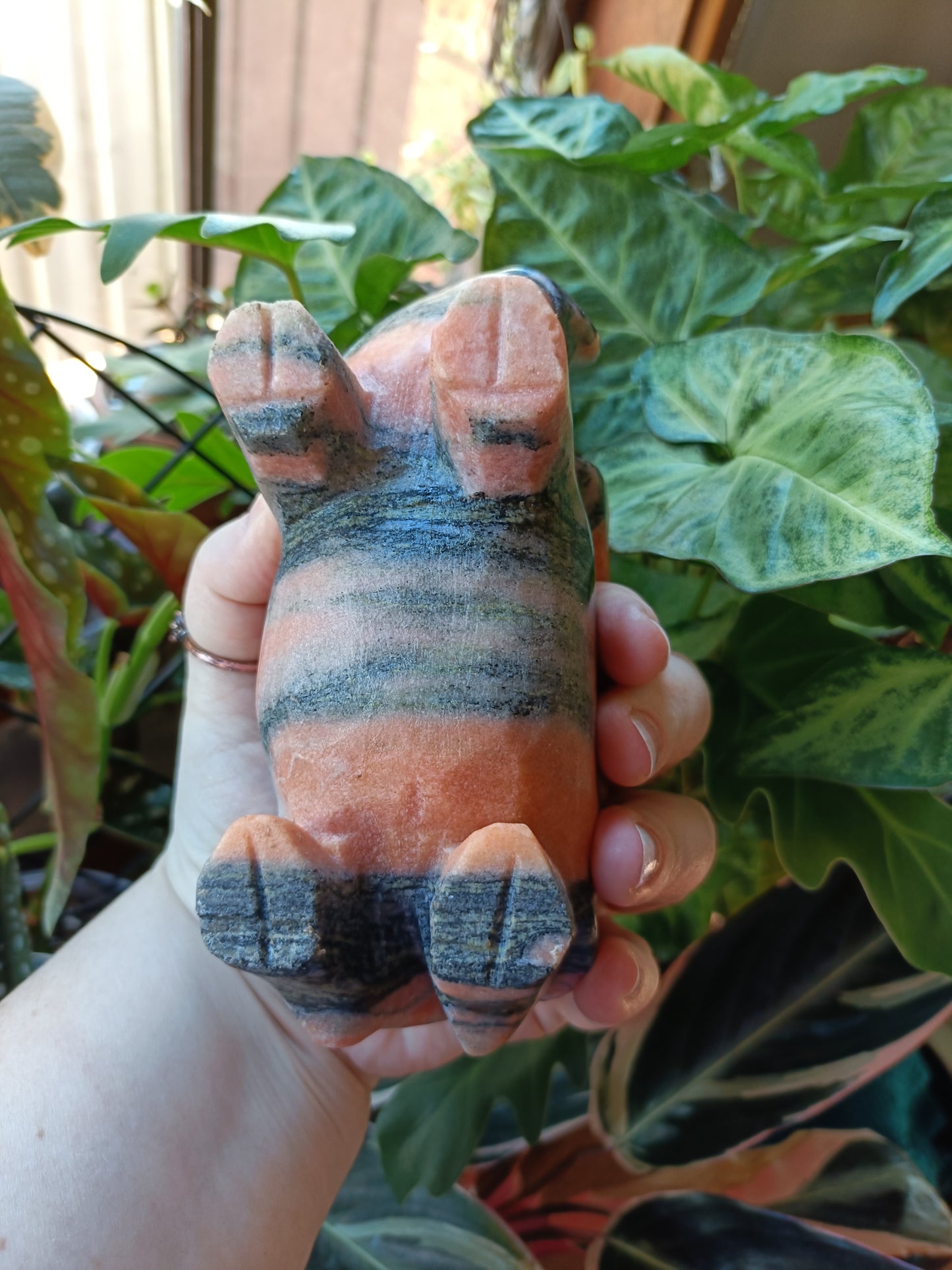 Orange Calcite & Zoisite Pair of Pigs 'Sunstone Jade' - 2375g