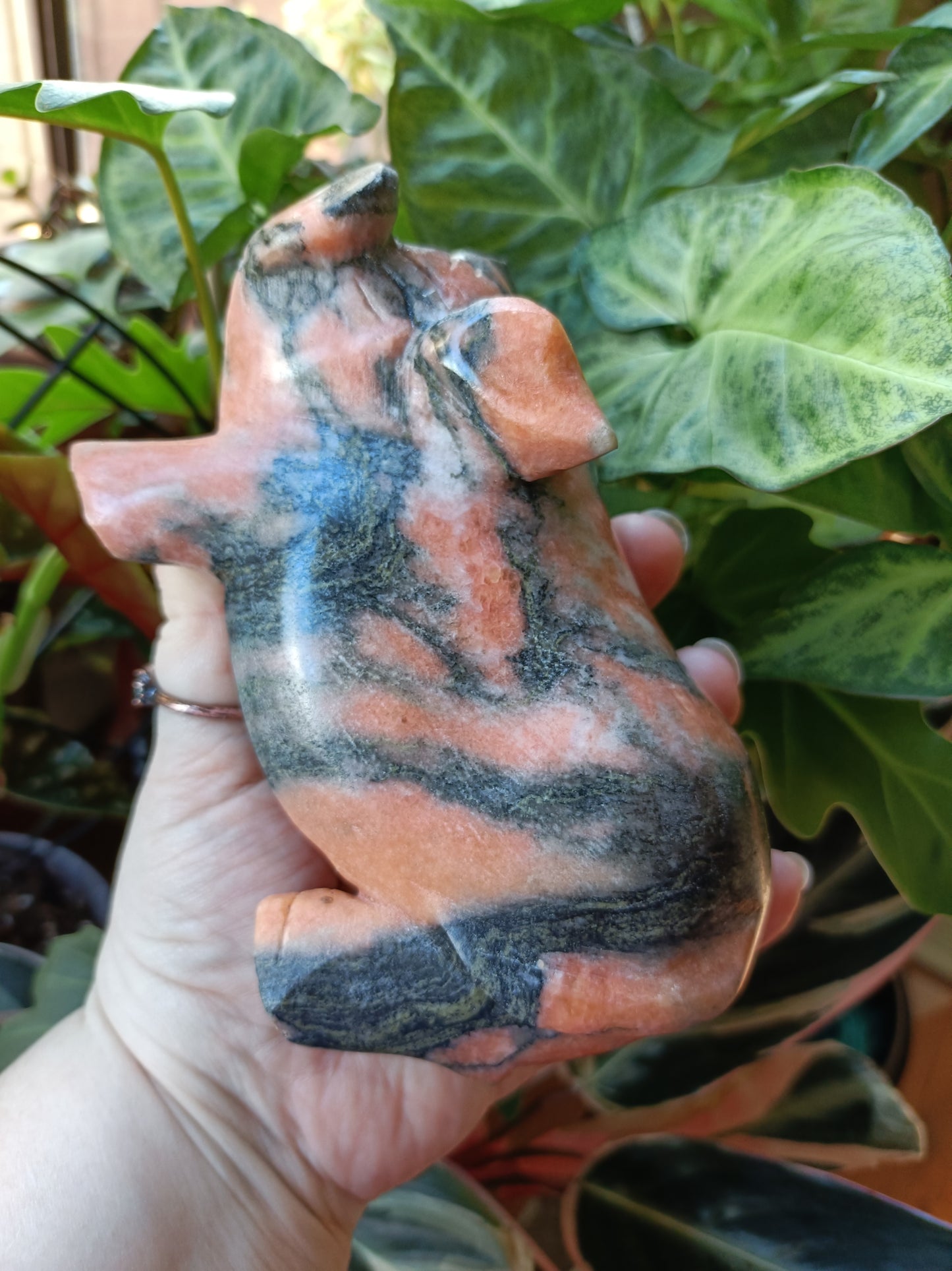 Orange Calcite & Zoisite Pair of Pigs 'Sunstone Jade' - 2375g