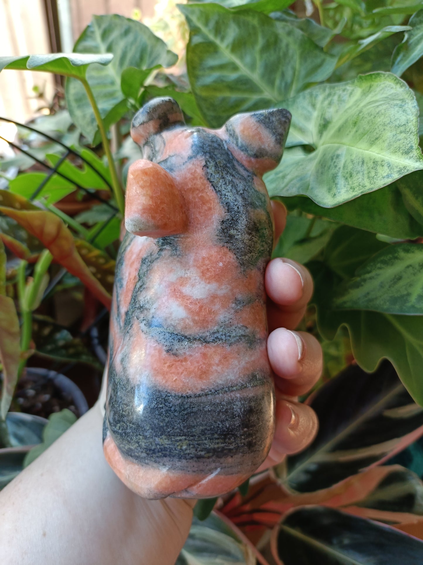 Orange Calcite & Zoisite Pair of Pigs 'Sunstone Jade' - 2375g