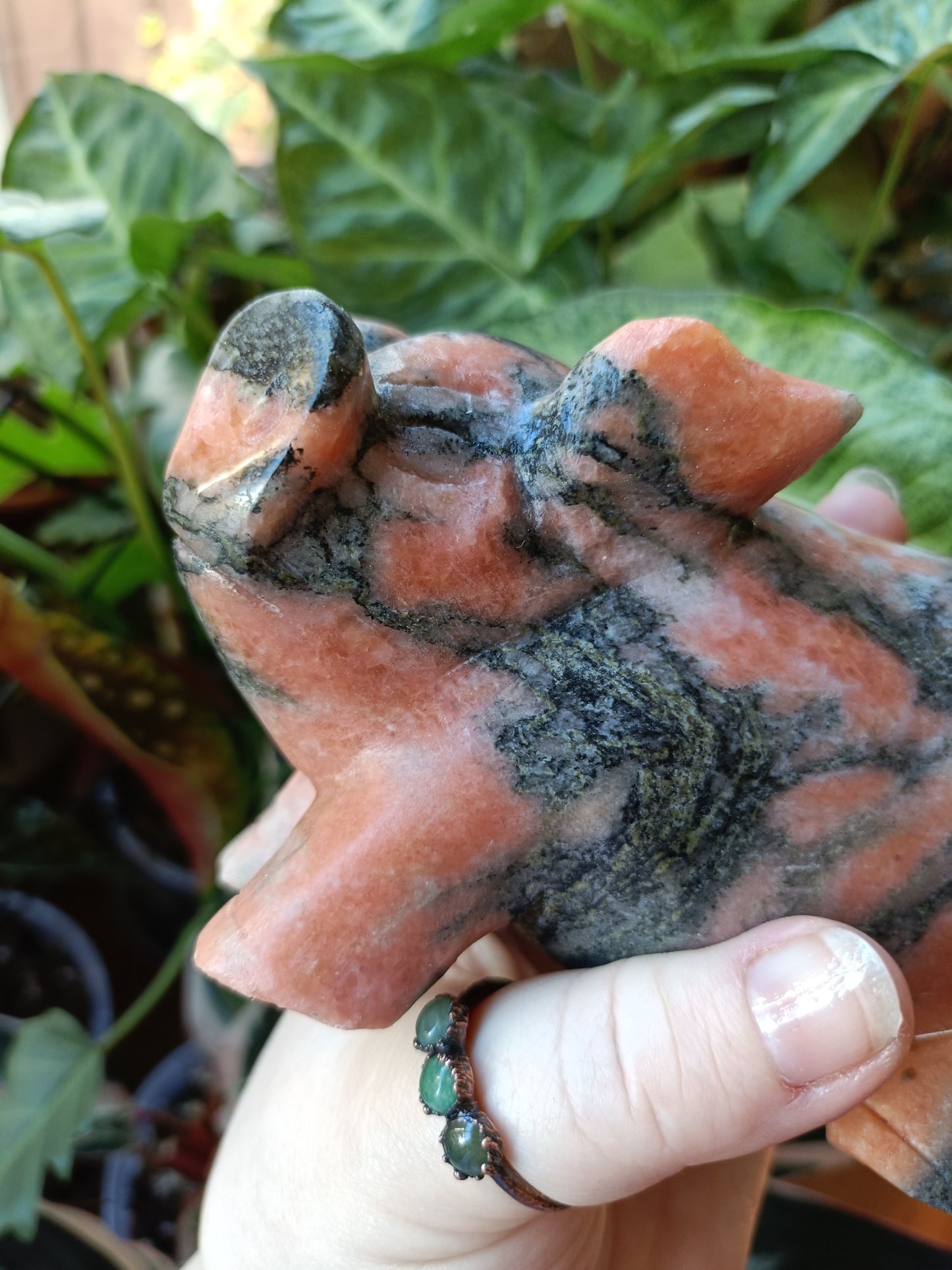 Orange Calcite & Zoisite Pair of Pigs 'Sunstone Jade' - 2375g