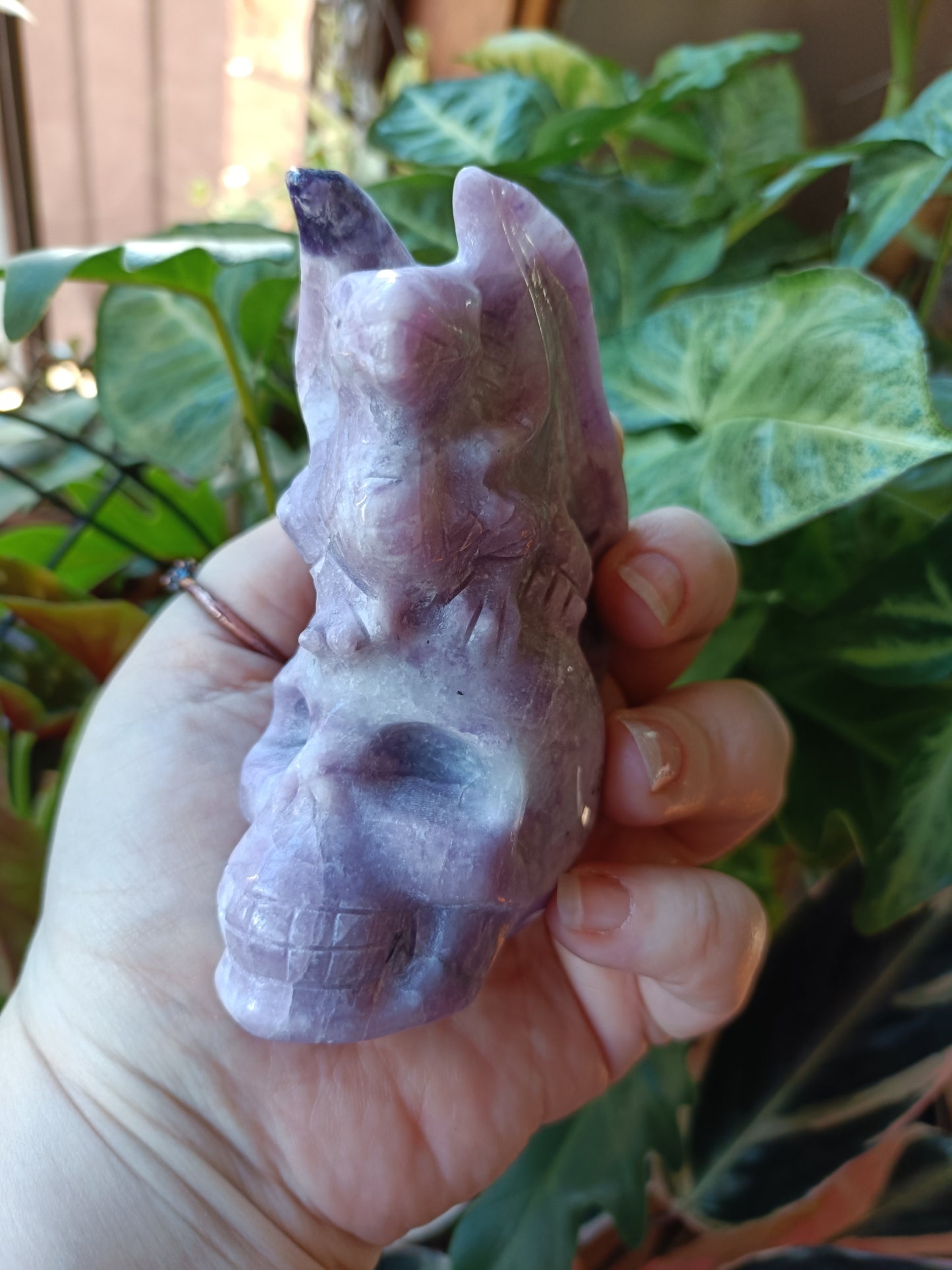 Lepidolite Dragon on Skull Carving - 416g