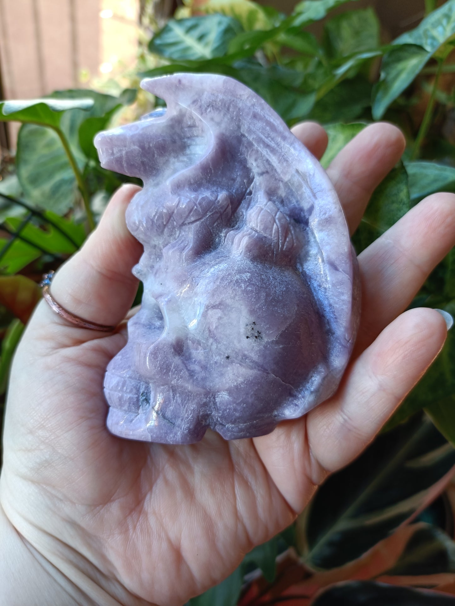 Lepidolite Dragon on Skull Carving - 416g