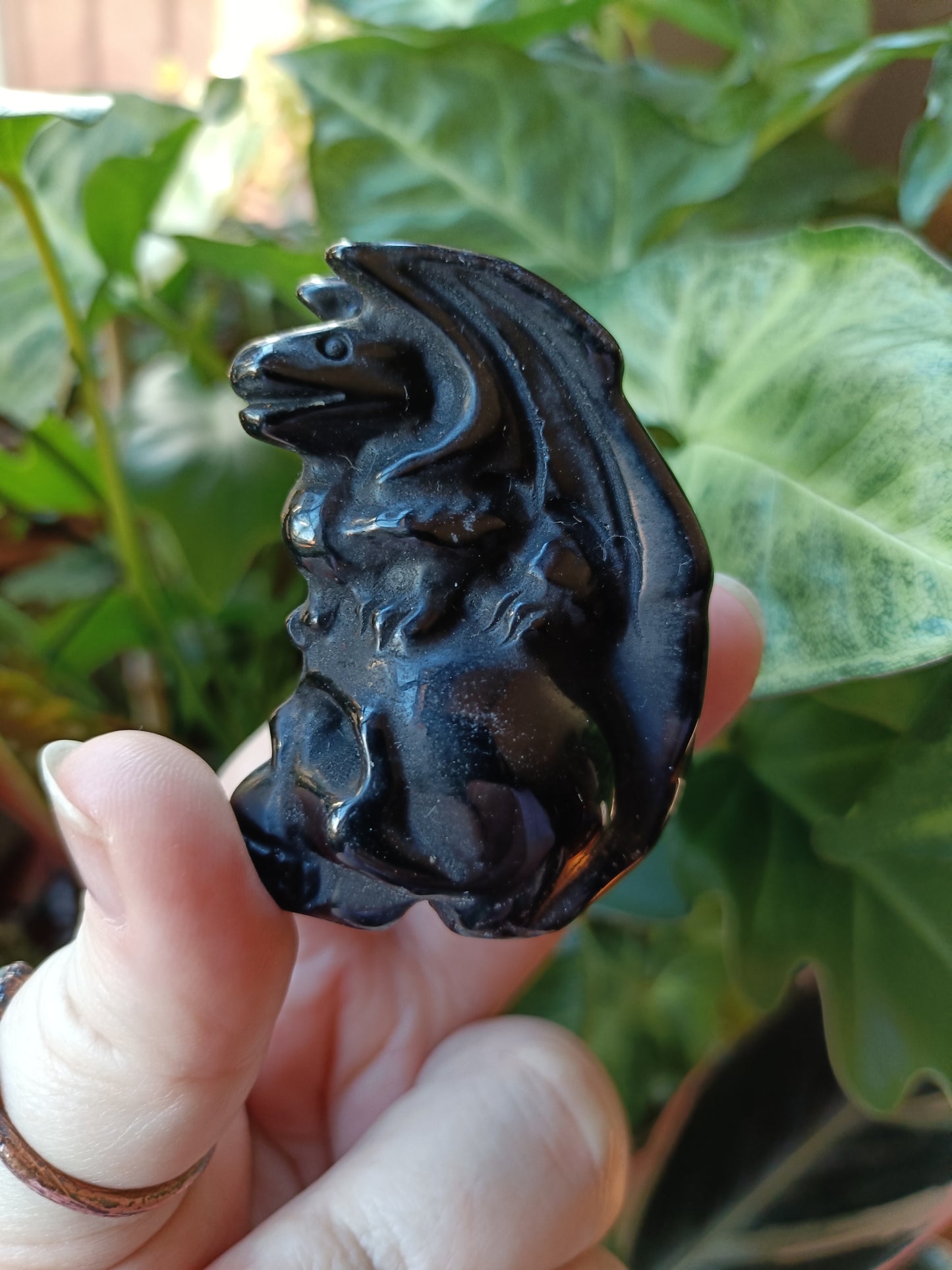 Black Obsidian Dragon on Skull Carving - 78g