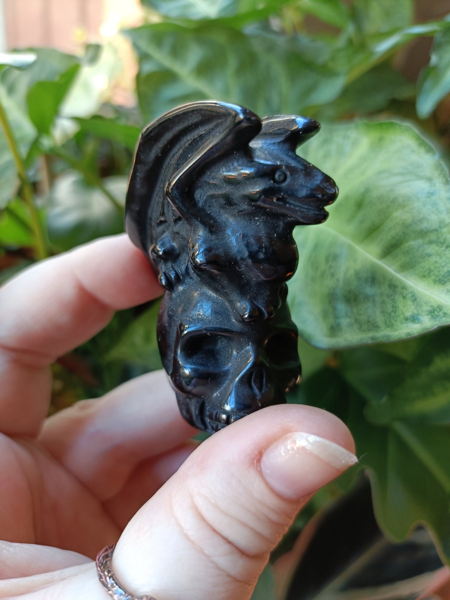 Black Obsidian Dragon on Skull Carving - 78g