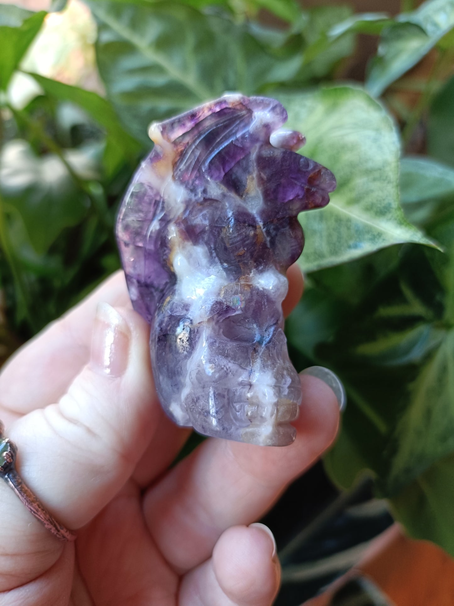 Amethyst Dragon on Skull Carving - 83g