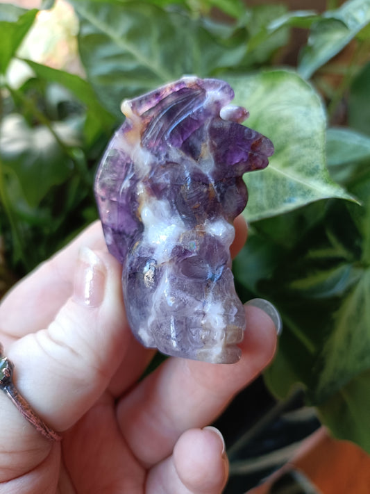 Amethyst Dragon on Skull Carving - 83g