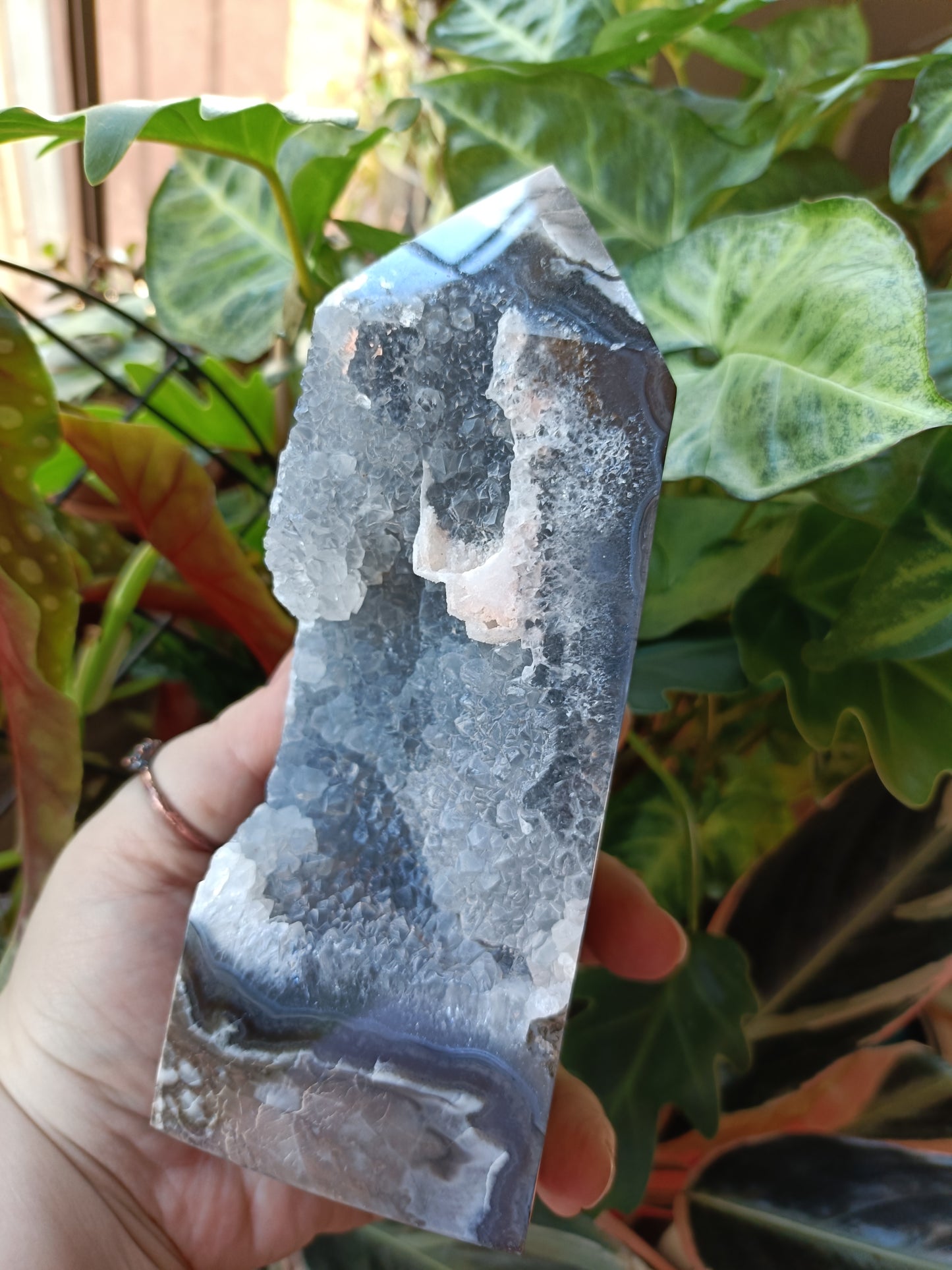 Volcanic Agate & Quartz Tower - 1102g
