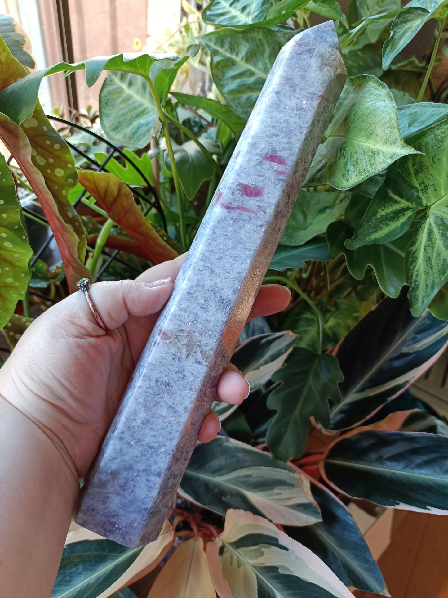 'Unicorn Stone' Pink Tourmaline, Smokey Quartz &amp; Lepidolite Tower - 966g