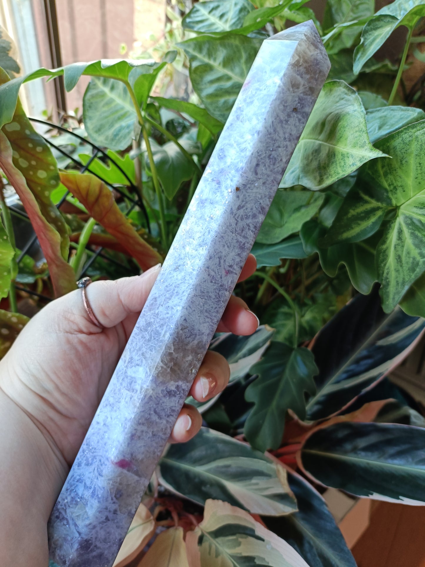 'Unicorn Stone' Pink Tourmaline, Smokey Quartz &amp; Lepidolite Tower - 966g