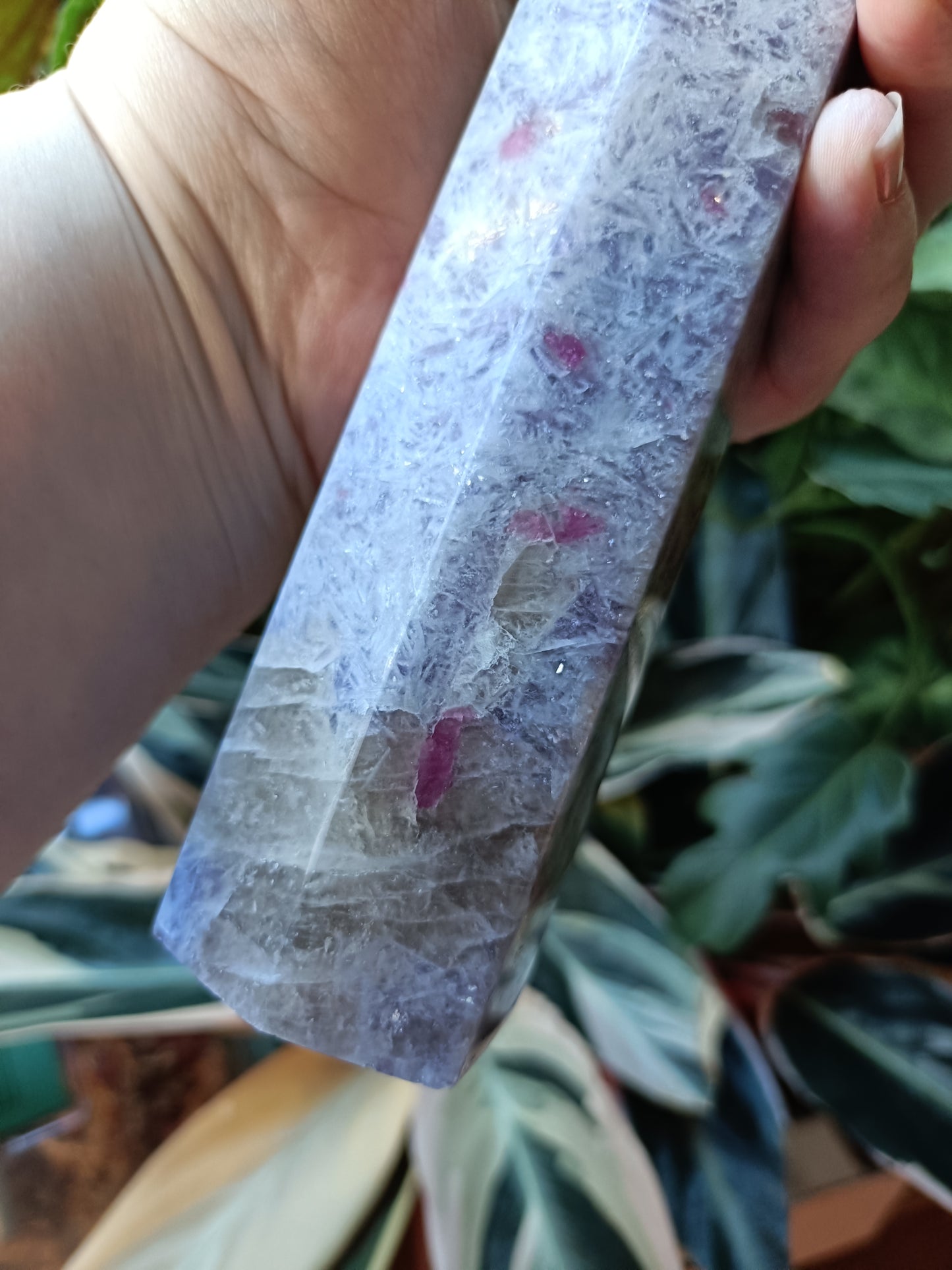 'Unicorn Stone' Pink Tourmaline, Smokey Quartz &amp; Lepidolite Tower - 966g