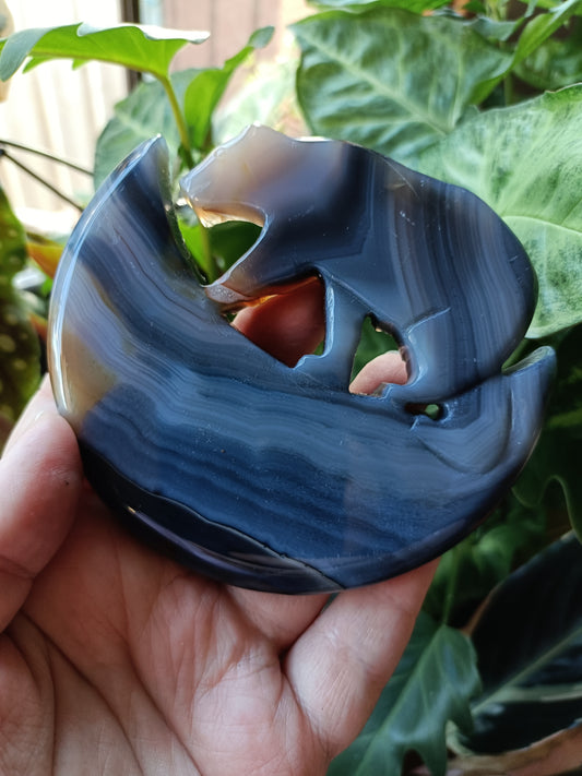 Agate Bear & Moon Carving with Custom Stand - 213g