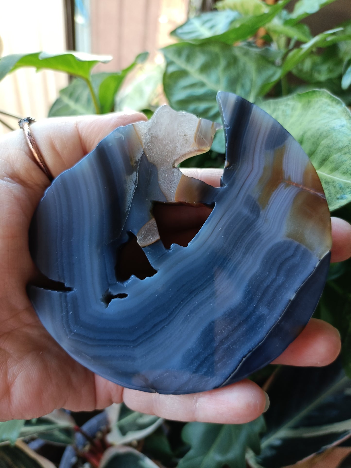 Agate Bear & Moon Carving with Custom Stand - 213g