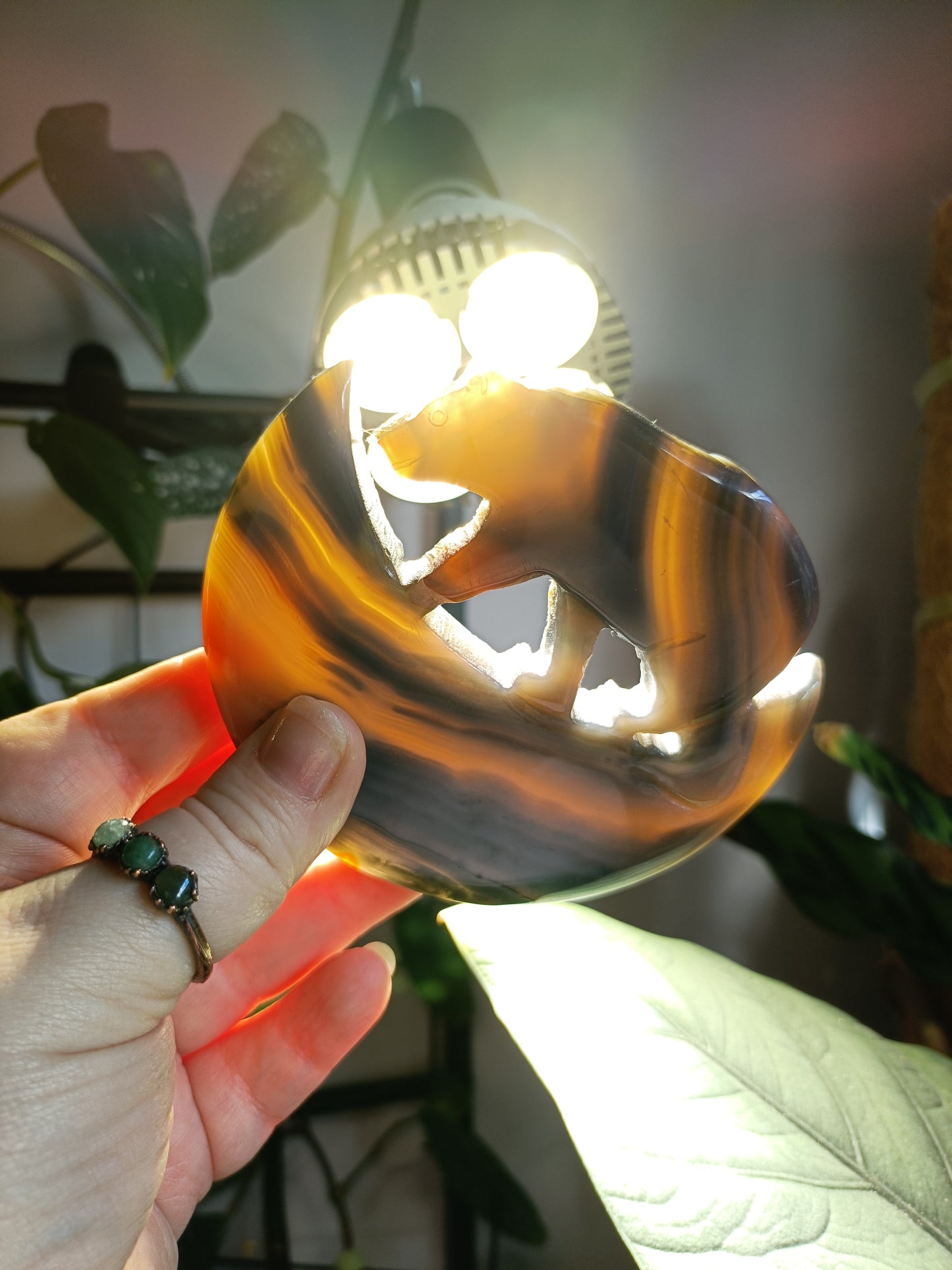 Agate Bear & Moon Carving with Custom Stand - 213g
