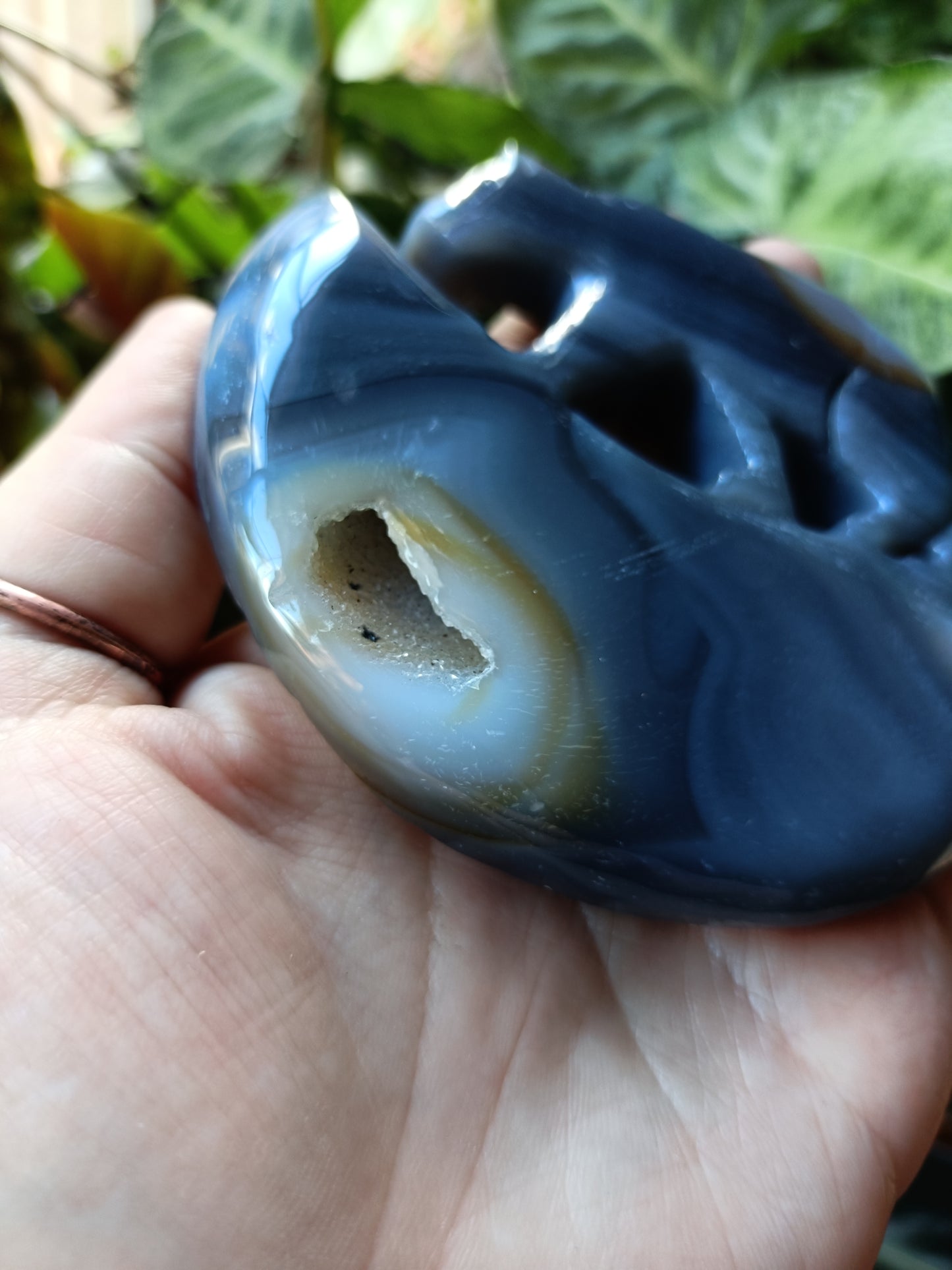 Agate Bear & Moon Carving with Custom Stand - 192g