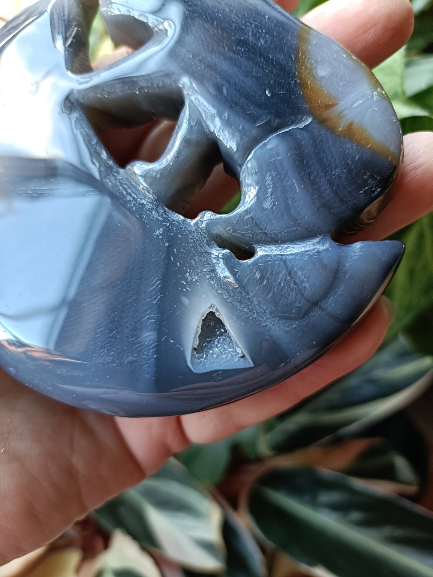 Agate Bear & Moon Carving with Custom Stand - 192g