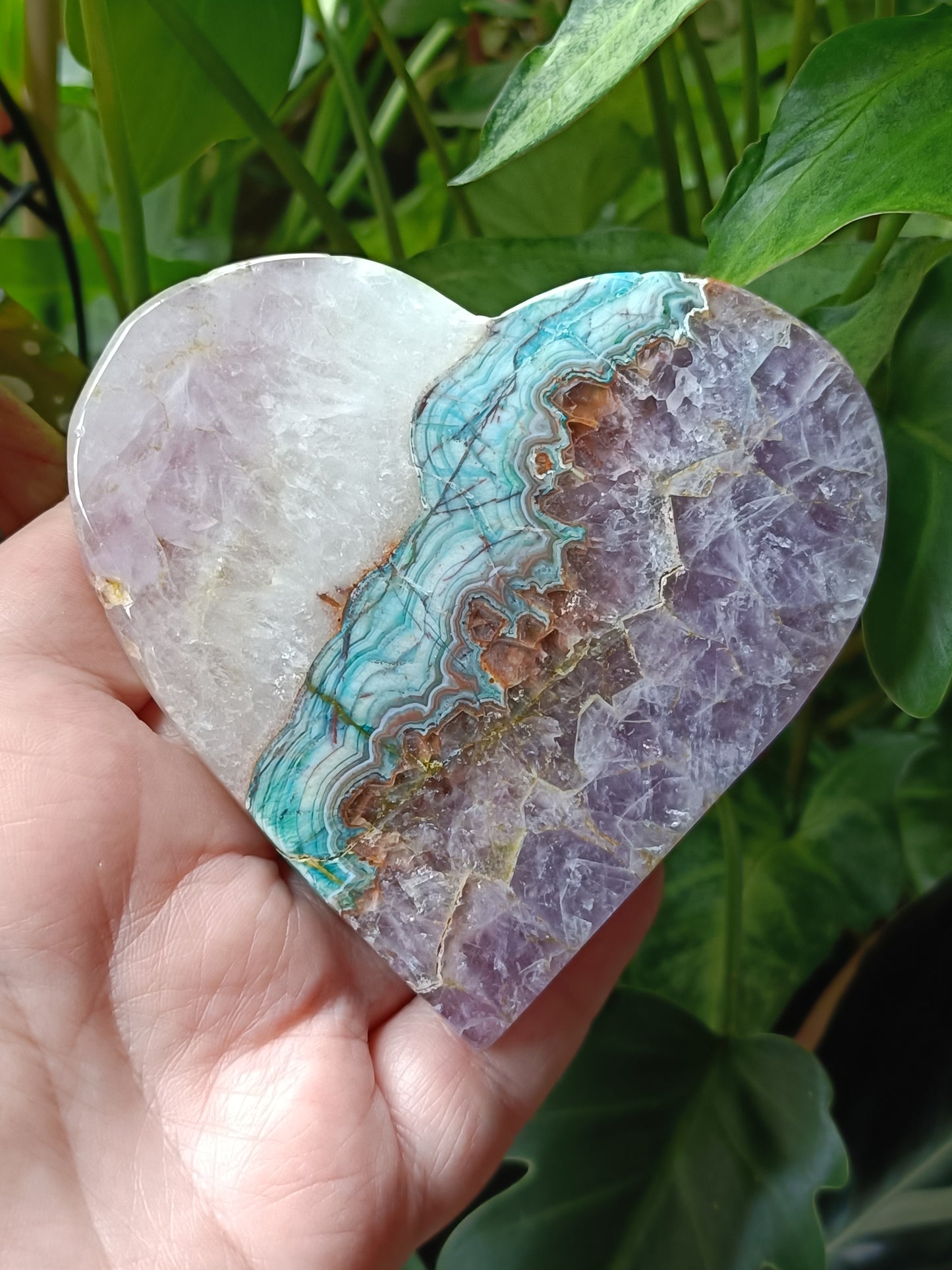 Amethyst & Mexican Lace Agate Heart - 223g